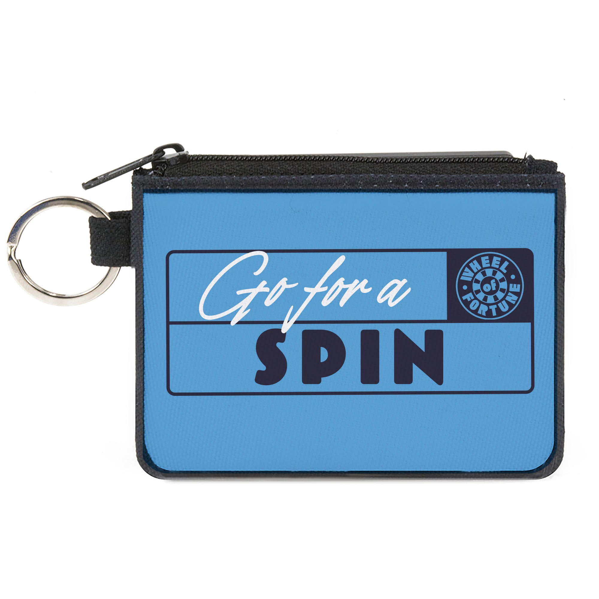 Canvas Zipper Wallet - MINI X-SMALL - Wheel of Fortune GO FOR A SPIN Light Blue/Black/White Canvas Zipper Wallets Wheel of Fortune