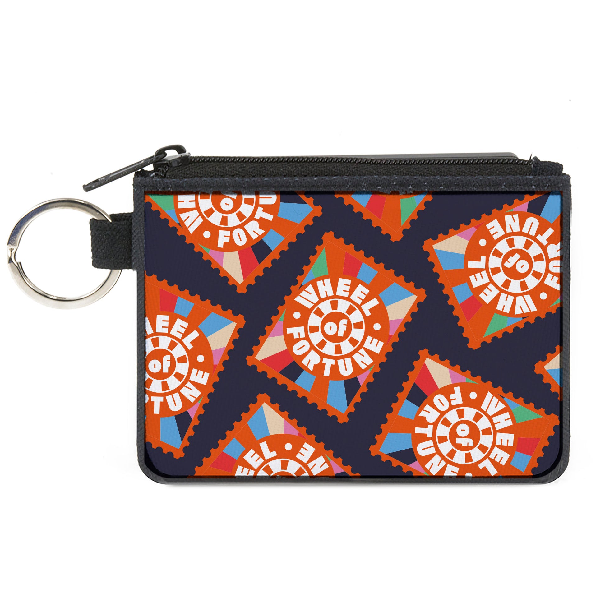 Canvas Zipper Wallet - MINI X-SMALL - WHEEL OF FORTUNE Title Icon Blocks Scattered Blue/Multi Color Canvas Zipper Wallets Wheel of Fortune