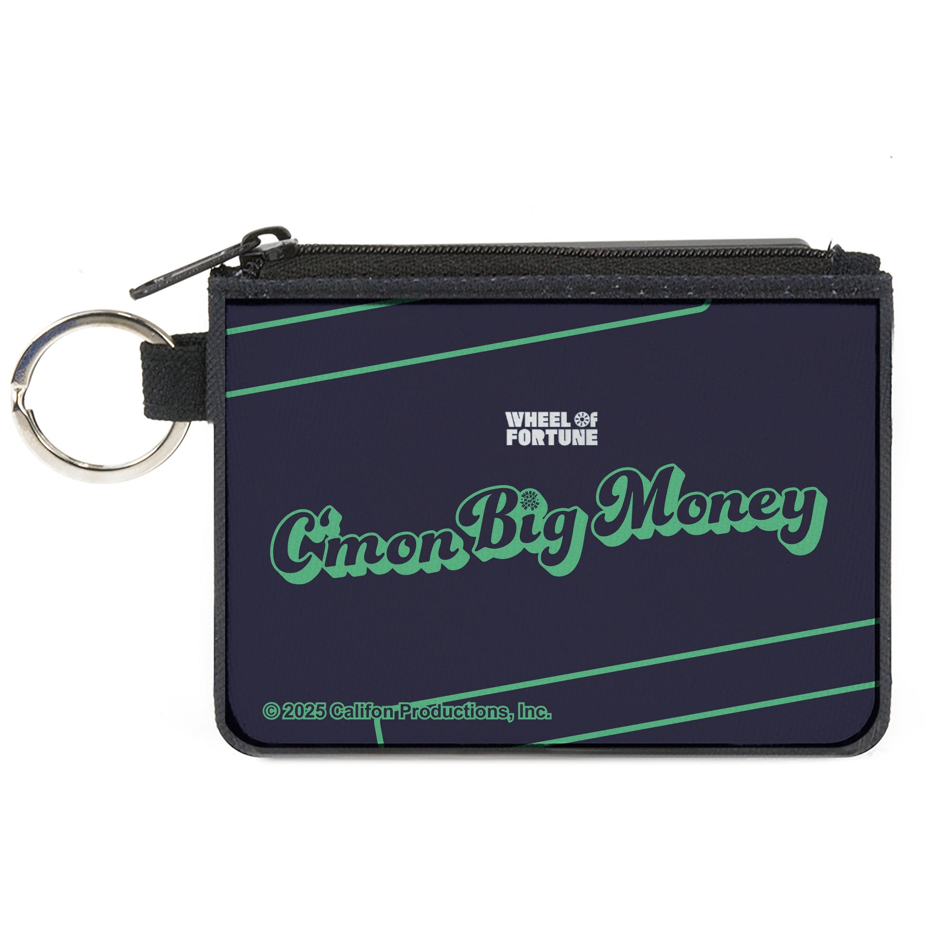 Canvas Zipper Wallet - MINI X-SMALL - Wheel of Fortune C'MON BIG MONEY Text Navy/Green Canvas Zipper Wallets Wheel of Fortune