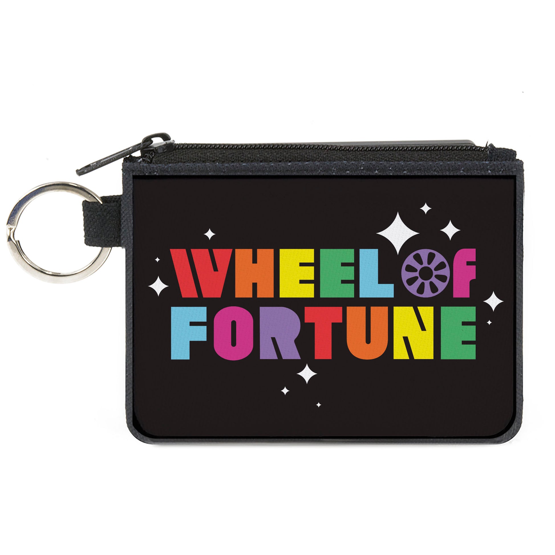 Canvas Zipper Wallet - MINI X-SMALL - WHEEL OF FORTUNE Text Black/Multi Color Canvas Zipper Wallets Wheel of Fortune