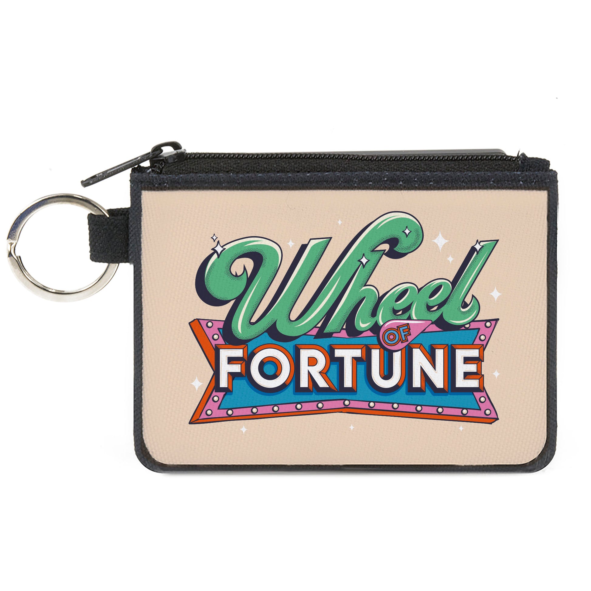 Canvas Zipper Wallet - MINI X-SMALL - WHEEL OF FORTUNE Retro Title Beige/Multi Color Canvas Zipper Wallets Wheel of Fortune