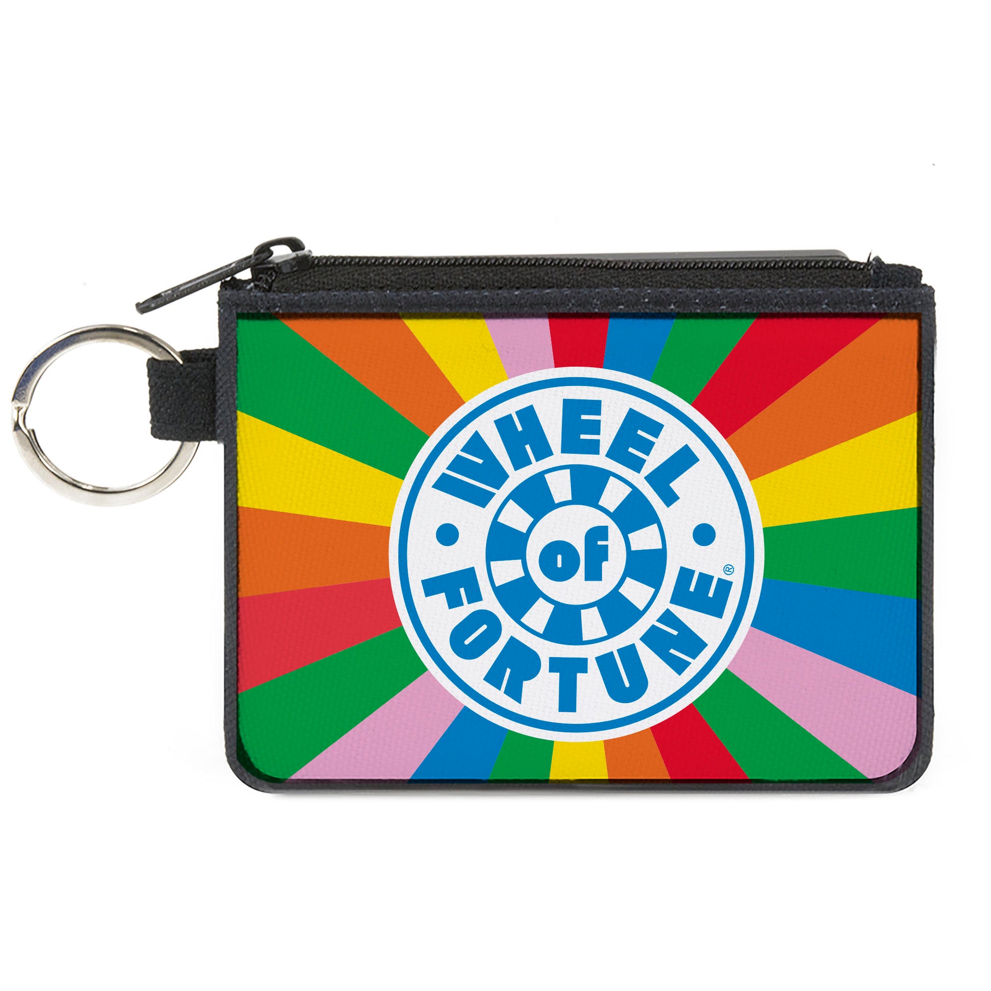 Canvas Zipper Wallet - MINI X-SMALL - WHEEL OF FORTUNE Logo and Wedge Rays Rainbow/White/Blue Canvas Zipper Wallets Wheel of Fortune
