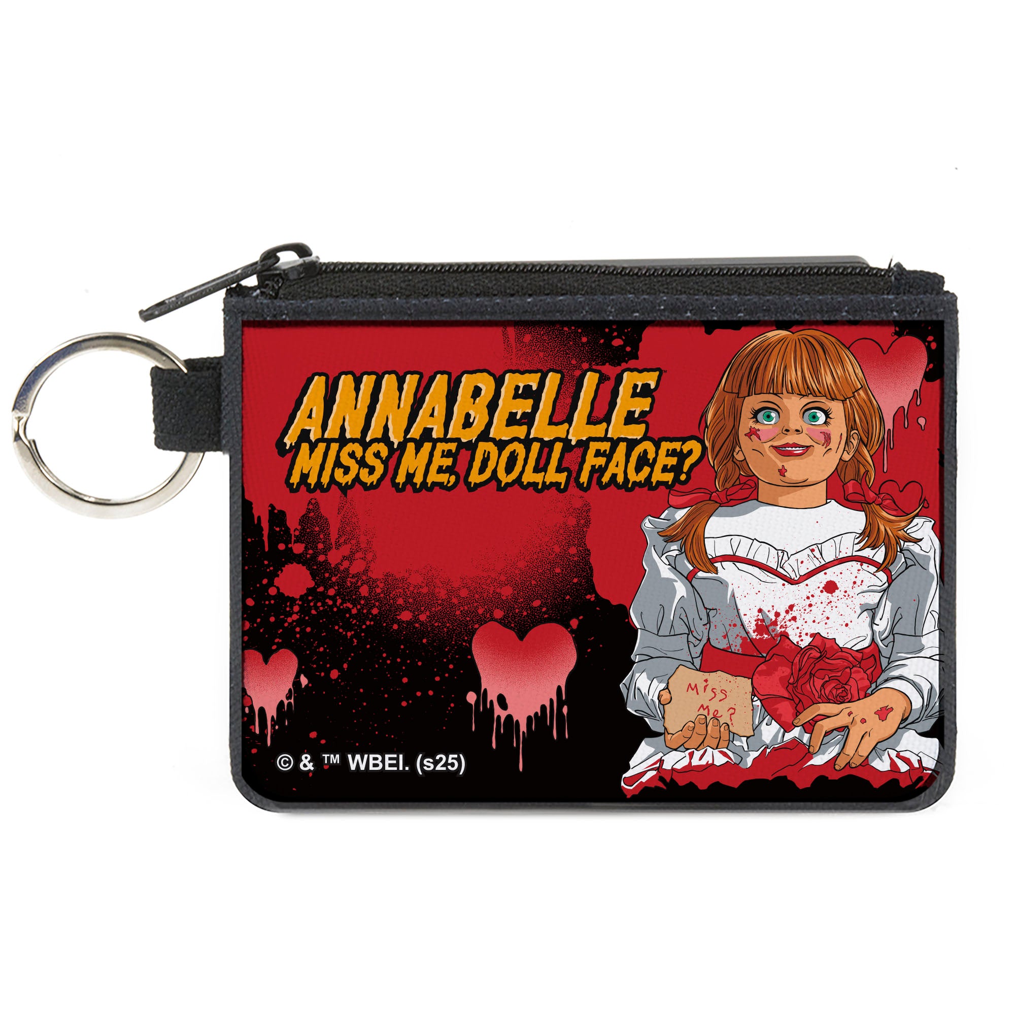 Canvas Zipper Wallet - MINI X-SMALL - ANNABELLE MISS ME DOLL FACE Pose Black/Reds Canvas Zipper Wallets Annabelle