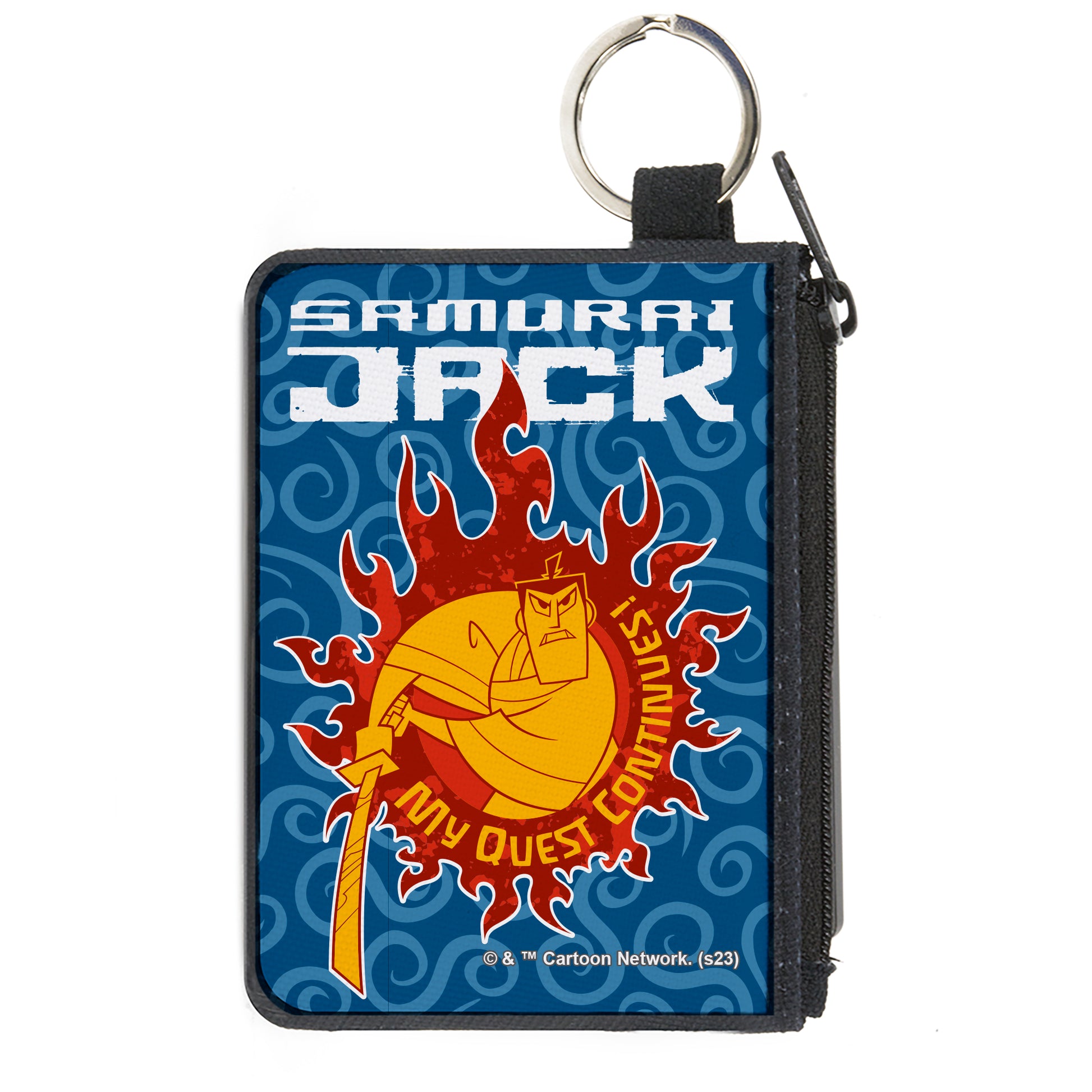 Canvas Zipper Wallet - MINI X-SMALL - SAMURAI JACK MY QUEST CONTINUES Katana Pose Swirl Blues Canvas Zipper Wallets Samurai Jack