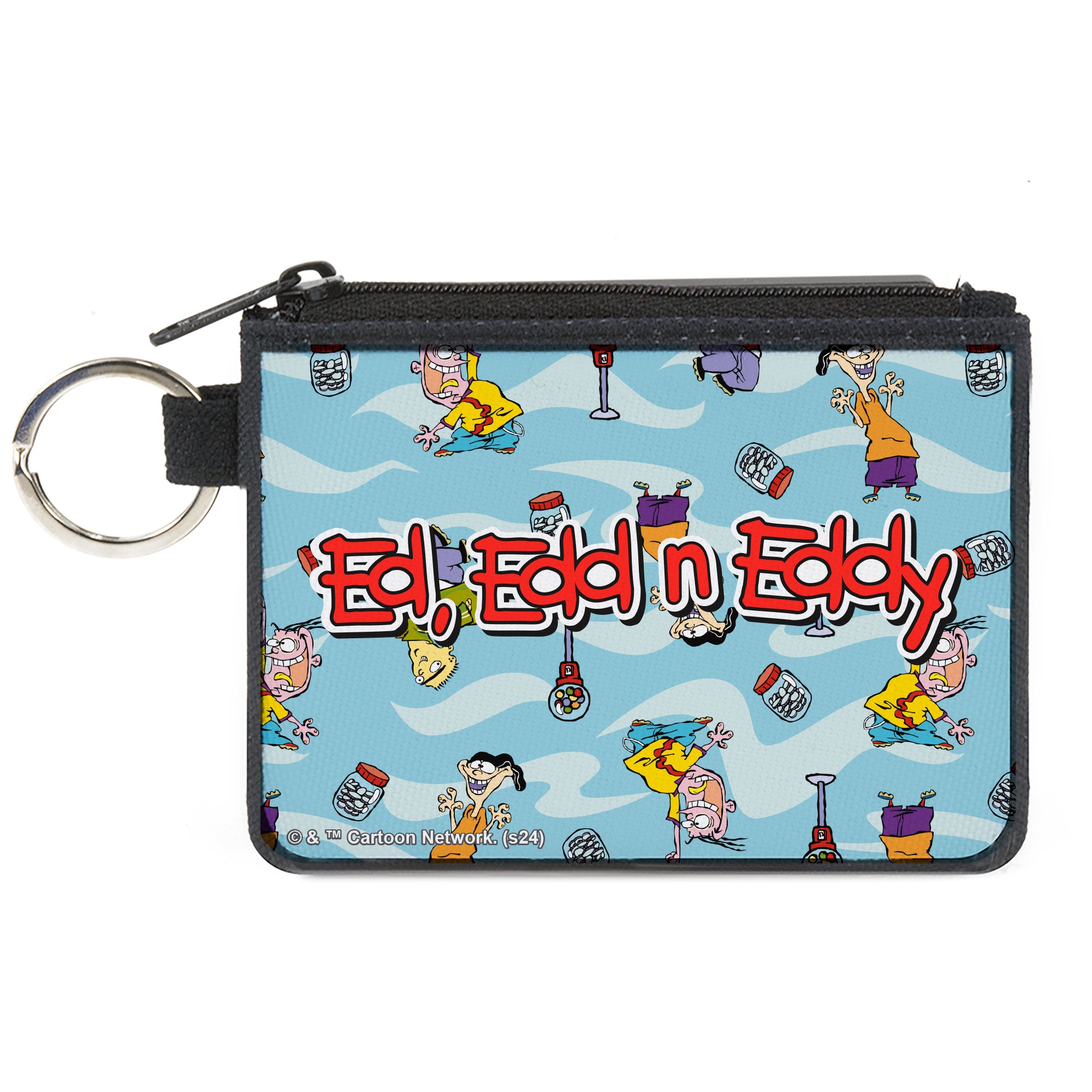 Canvas Zipper Wallet - MINI X-SMALL - ED EDD N EDDY Title Logo and Character Poses Scattered Blues Canvas Zipper Wallets Ed, Edd n Eddy