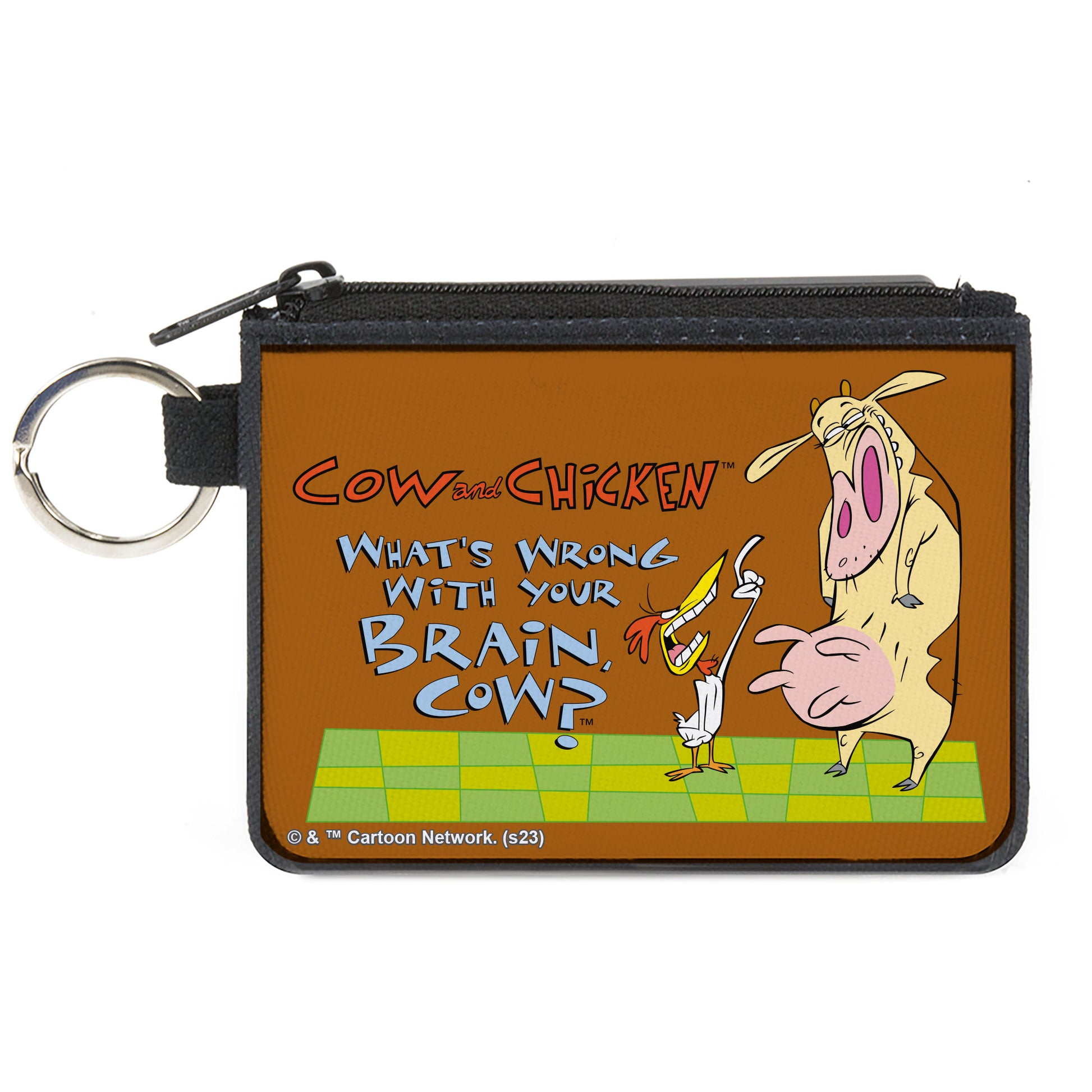 Canvas Zipper Wallet - MINI X-SMALL - COW AND CHICKEN WHAT'S WRONG WITH YOUR BRAIN Pose Brown Canvas Zipper Wallets Cow and Chicken