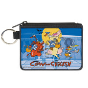 Canvas Zipper Wallet - MINI X-SMALL - COW AND CHICKEN with Red Guy Running Pose and Title Logo Blues Canvas Zipper Wallets Cow and Chicken