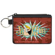 Canvas Zipper Wallet - MINI X-SMALL - JOHNNY BRAVO Title Logo and Flex Pose Turns Reds Canvas Zipper Wallets Johnny Bravo