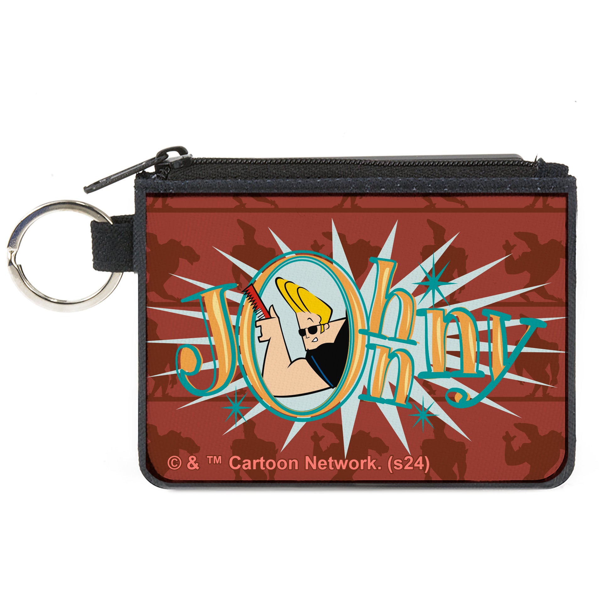 Canvas Zipper Wallet - MINI X-SMALL - JOHNNY BRAVO Title Logo and Flex Pose Turns Reds Canvas Zipper Wallets Johnny Bravo