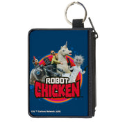 Canvas Zipper Wallet - MINI X-SMALL - ROBOT CHICKEN Title Logo and Group Pose Blue Canvas Zipper Wallets Robot Chicken
