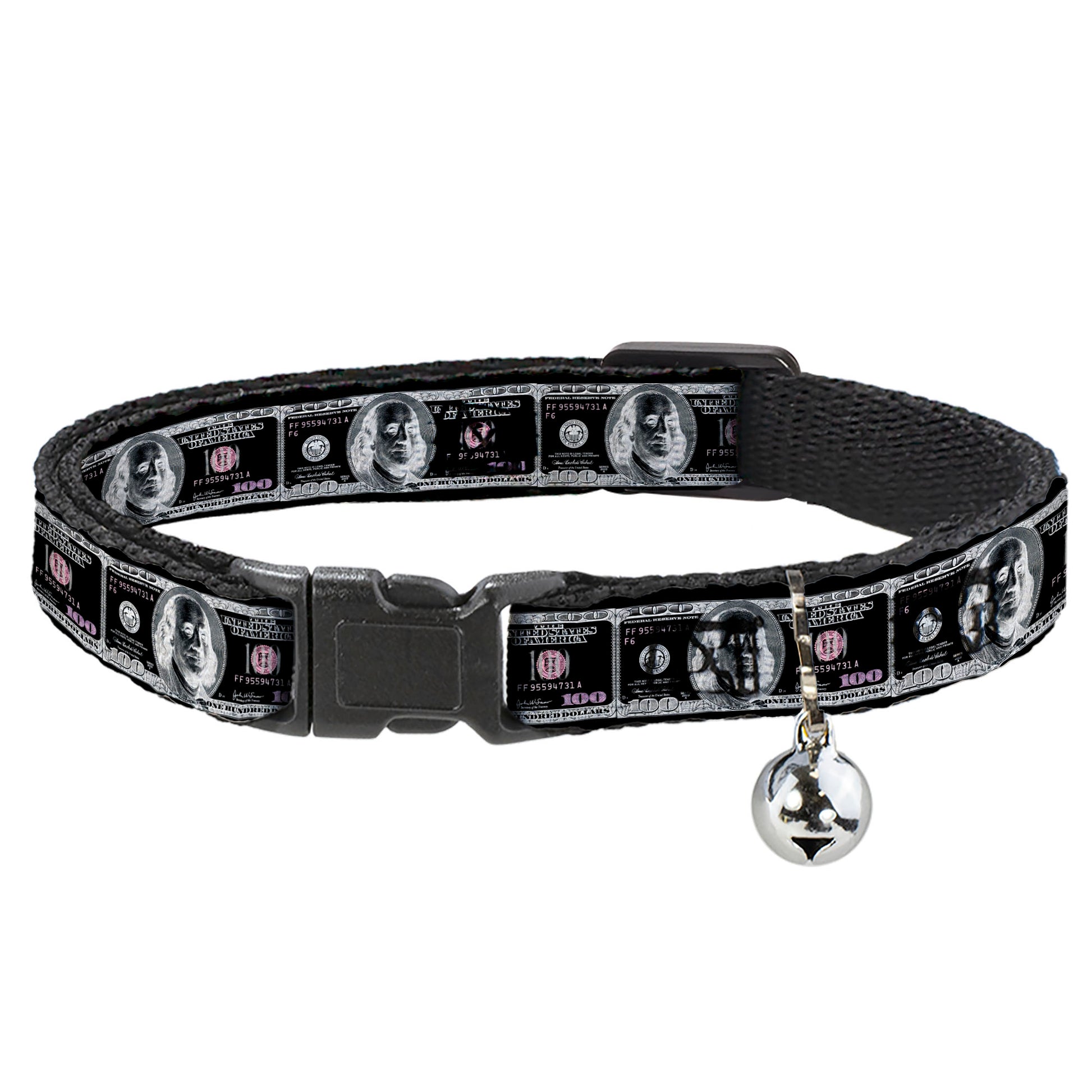 Cat Collar Breakaway - 100 Dollar Bill X-Ray Black White Breakaway Cat Collars Buckle-Down