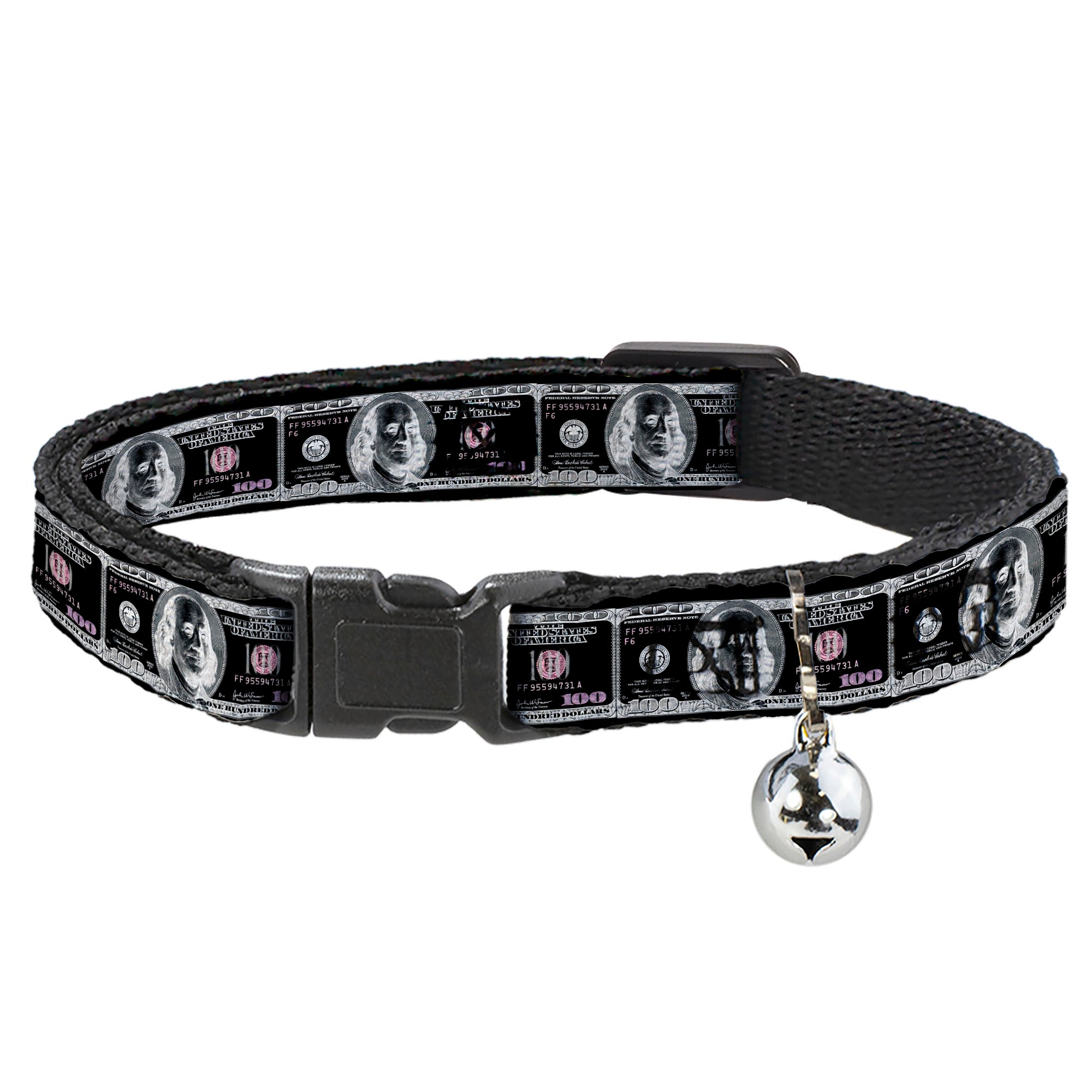 Cat Collar Breakaway - 100 Dollar Bill X-Ray Black White Breakaway Cat Collars Buckle-Down