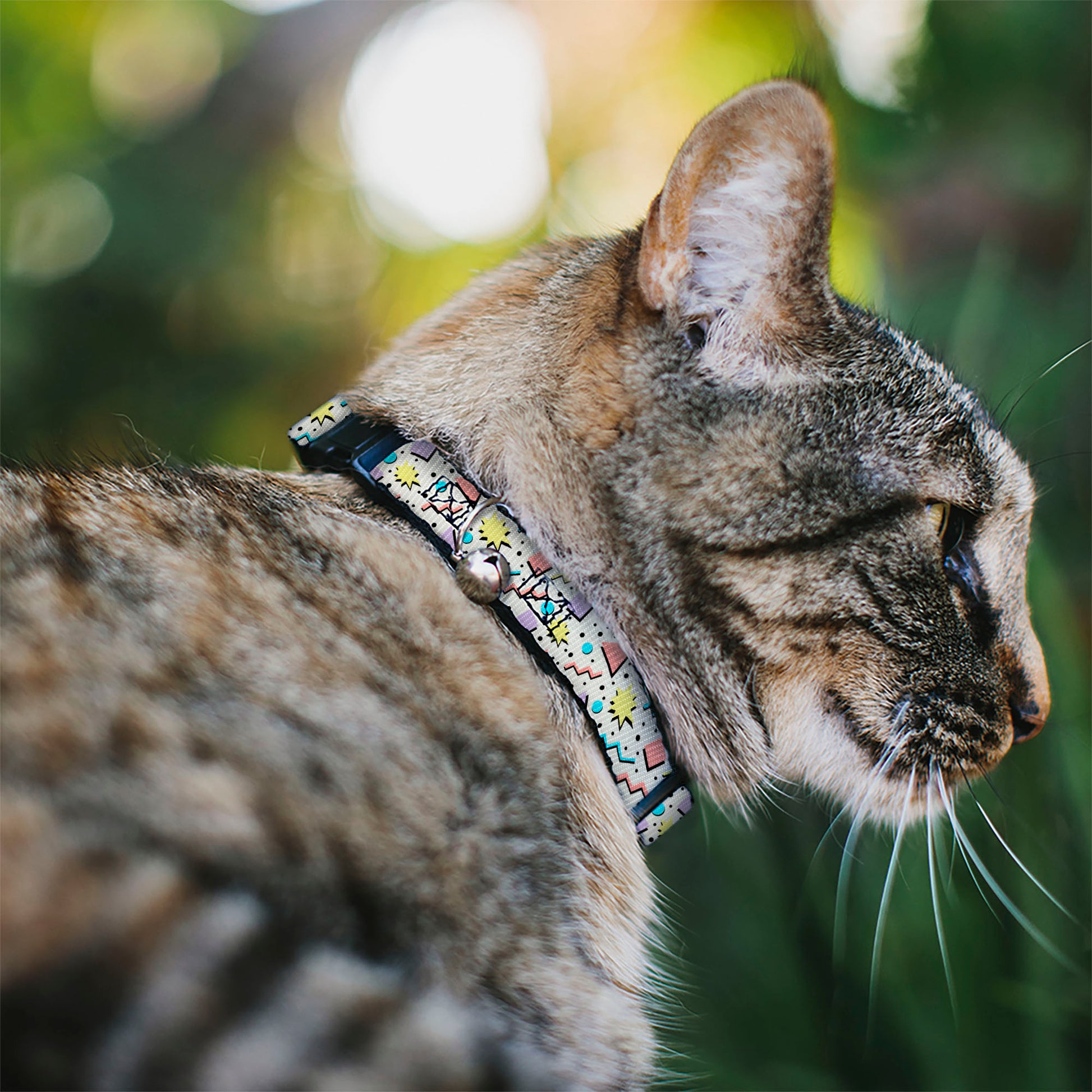 Cat Collar Breakaway with Bell - 90s Nineties Grid Pattern Gray Multi Pastel Breakaway Cat Collars Buckle-Down