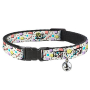 Cat Collar Breakaway with Bell - 90s Nineties Grid Pattern Gray Multi Pastel Breakaway Cat Collars Buckle-Down