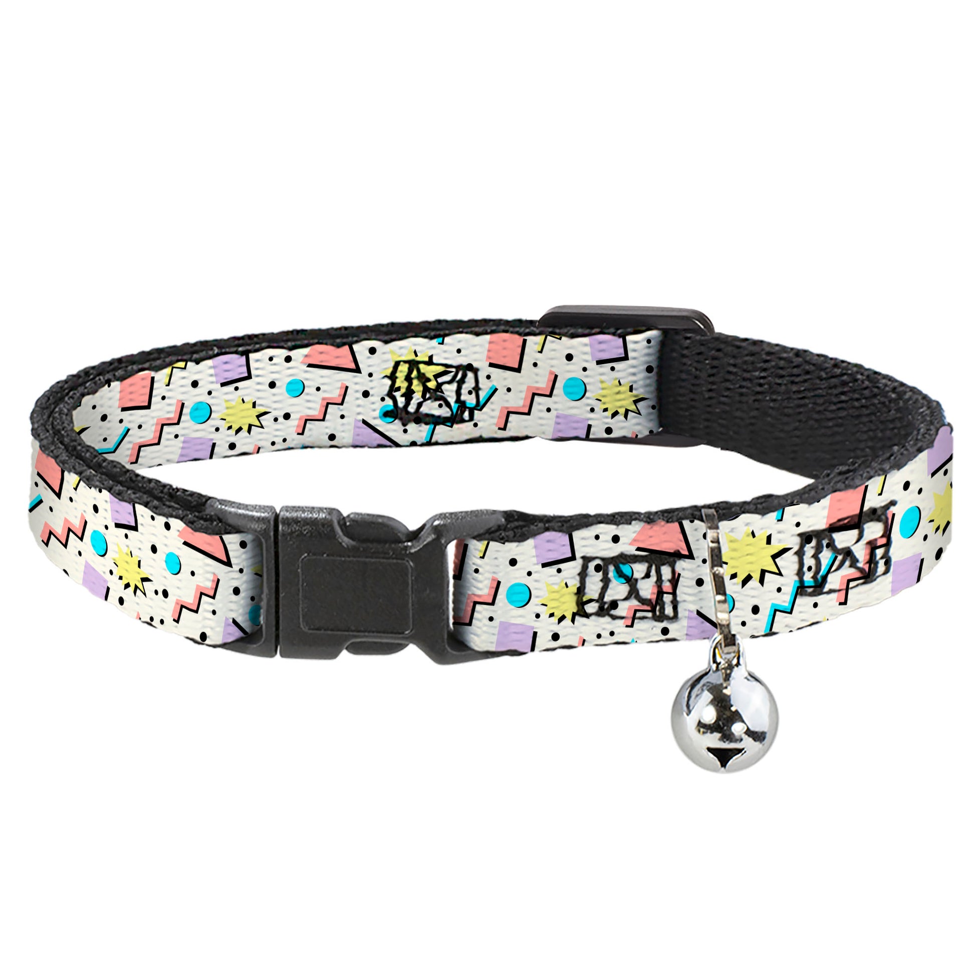 Cat Collar Breakaway with Bell - 90s Nineties Grid Pattern Gray Multi Pastel Breakaway Cat Collars Buckle-Down