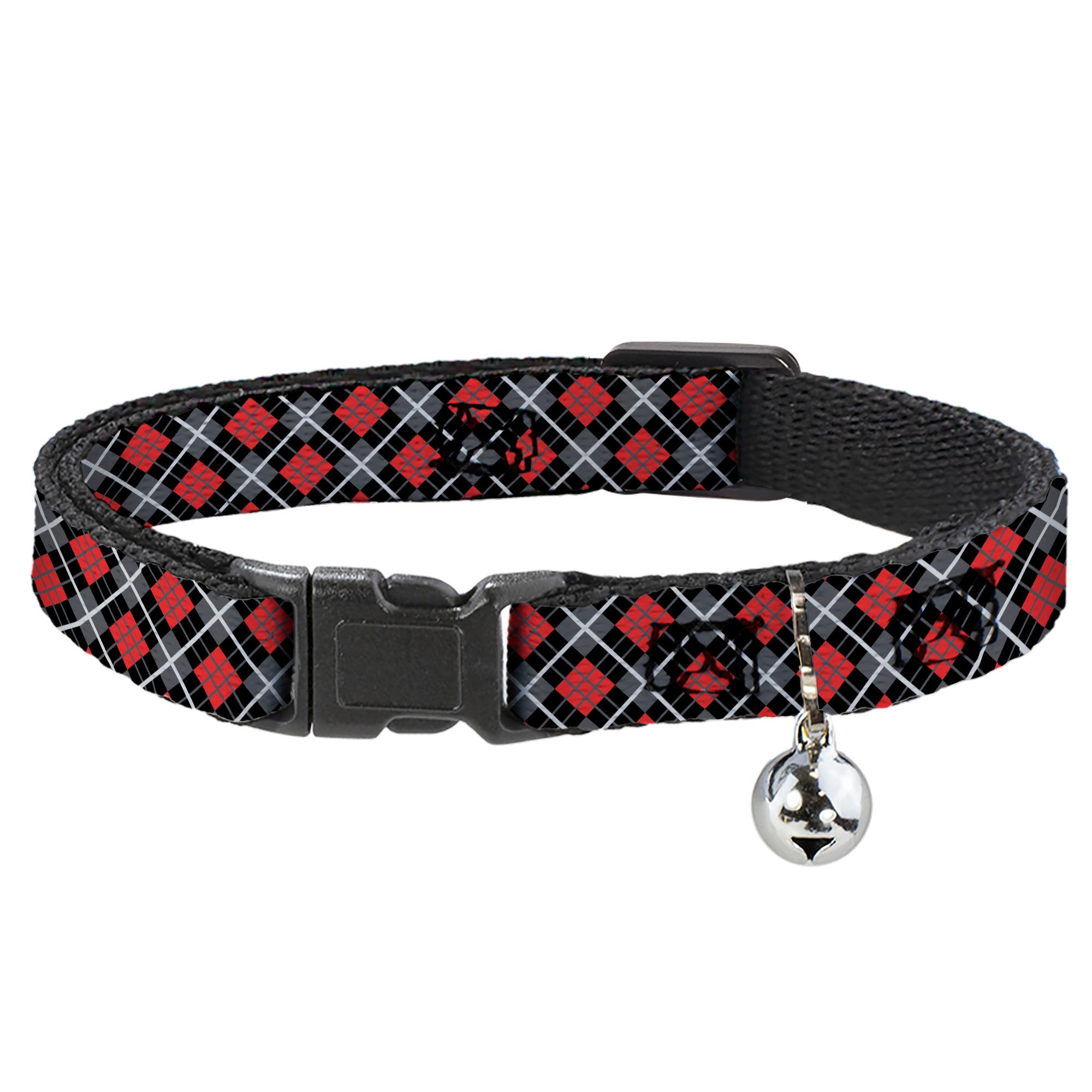 Cat Collar Breakaway - Argyle Black Gray Red Breakaway Cat Collars Buckle-Down