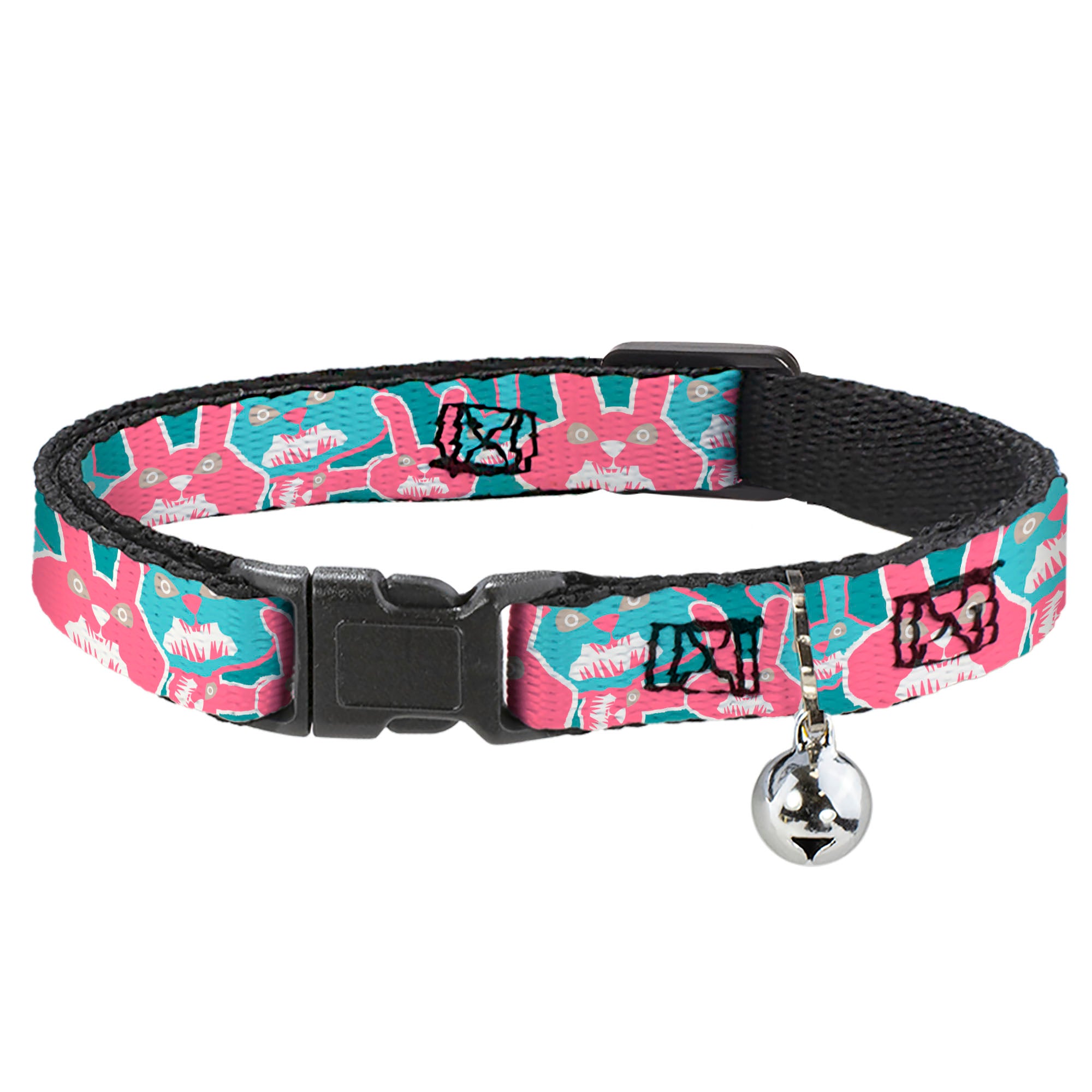 Cat Collar Breakaway - Angry Bunnies Turquoise Pinks Breakaway Cat Collars Buckle-Down