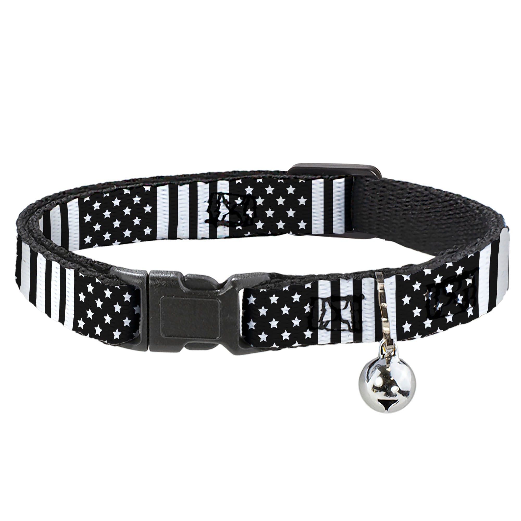 Cat Collar Breakaway - American Flag CLOSE-UP Black White Breakaway Cat Collars Buckle-Down