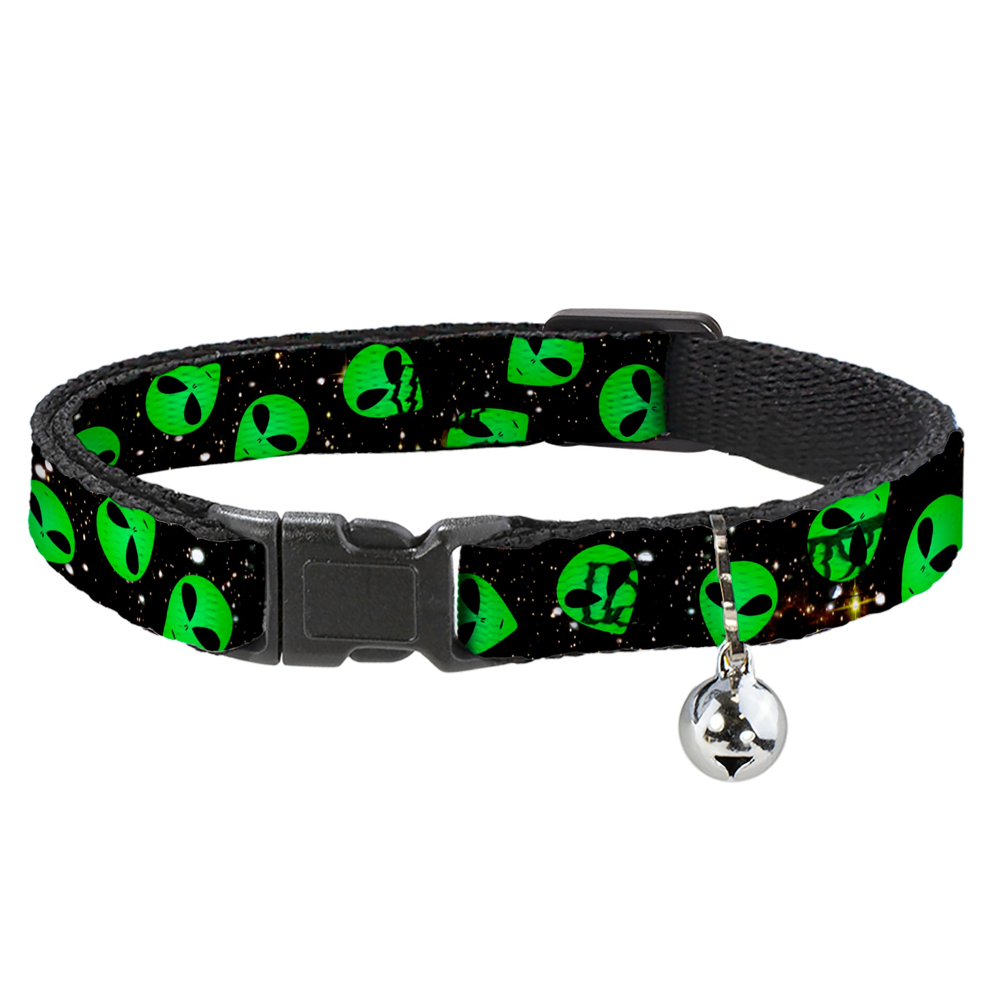 Cat Collar Breakaway - Aliens Head Scattered Galaxy2 Green Black Breakaway Cat Collars Buckle-Down