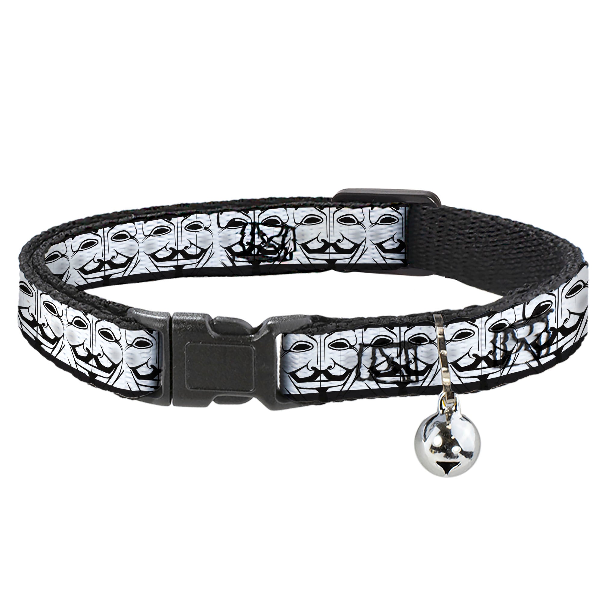 Cat Collar Breakaway - Anonymous Face CLOSE-UP Repeat White Black Gray Breakaway Cat Collars Buckle-Down