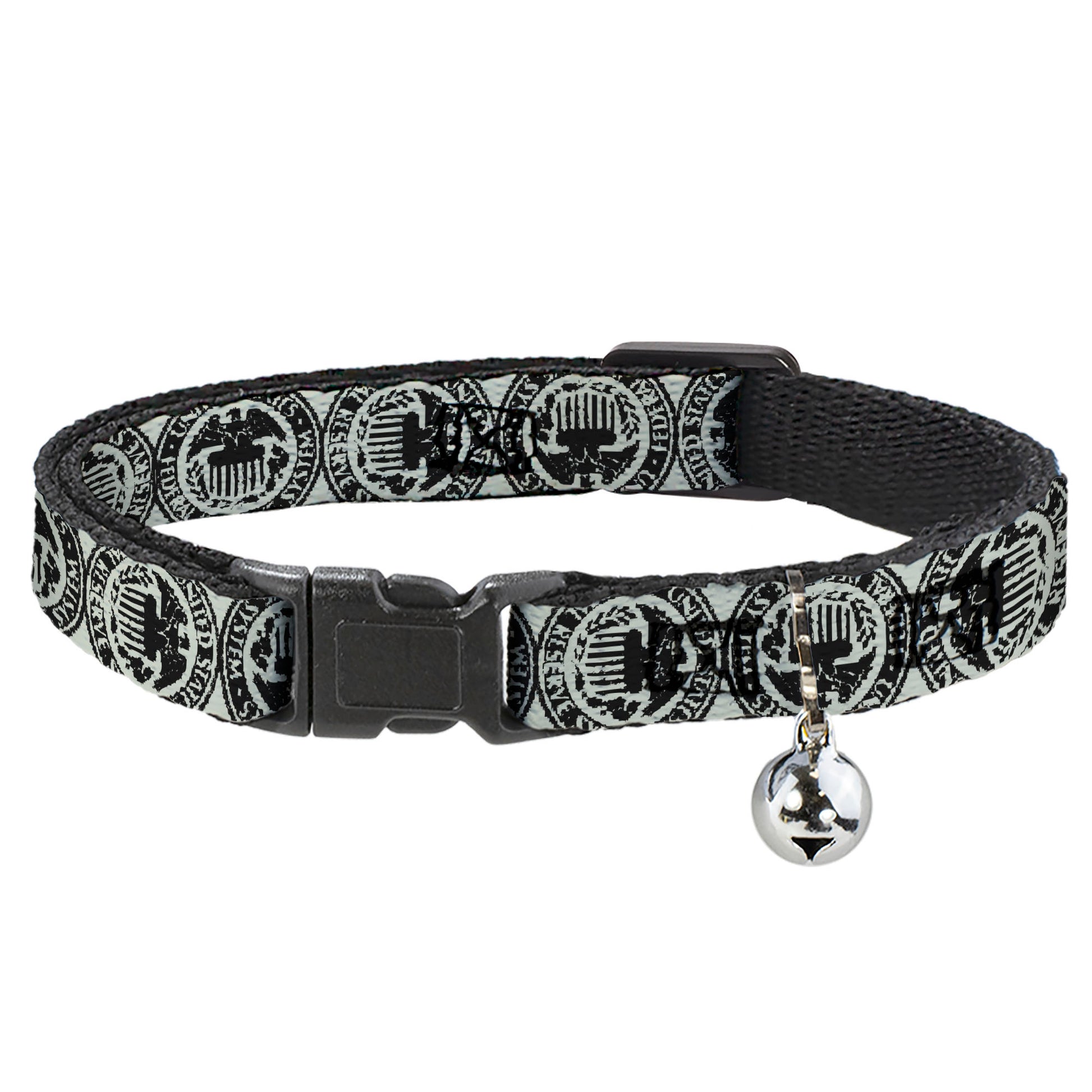 Cat Collar Breakaway - Americana Federal Reserve Seal Weathered Gray Black Breakaway Cat Collars Buckle-Down