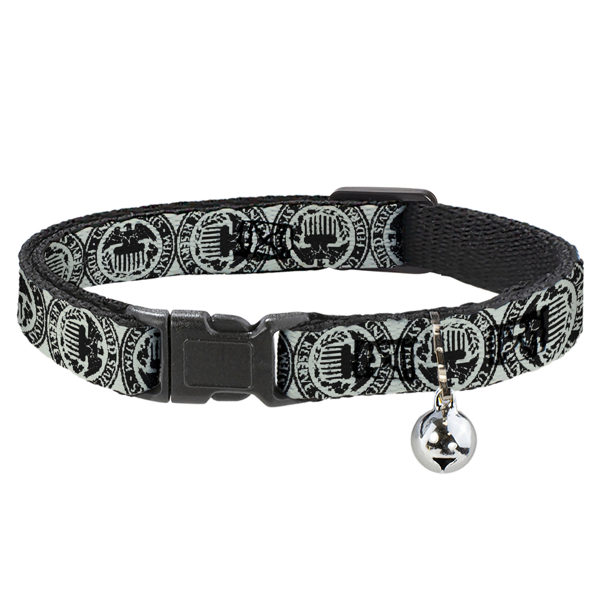Cat Collar Breakaway - Americana Federal Reserve Seal Weathered Gray Black Breakaway Cat Collars Buckle-Down