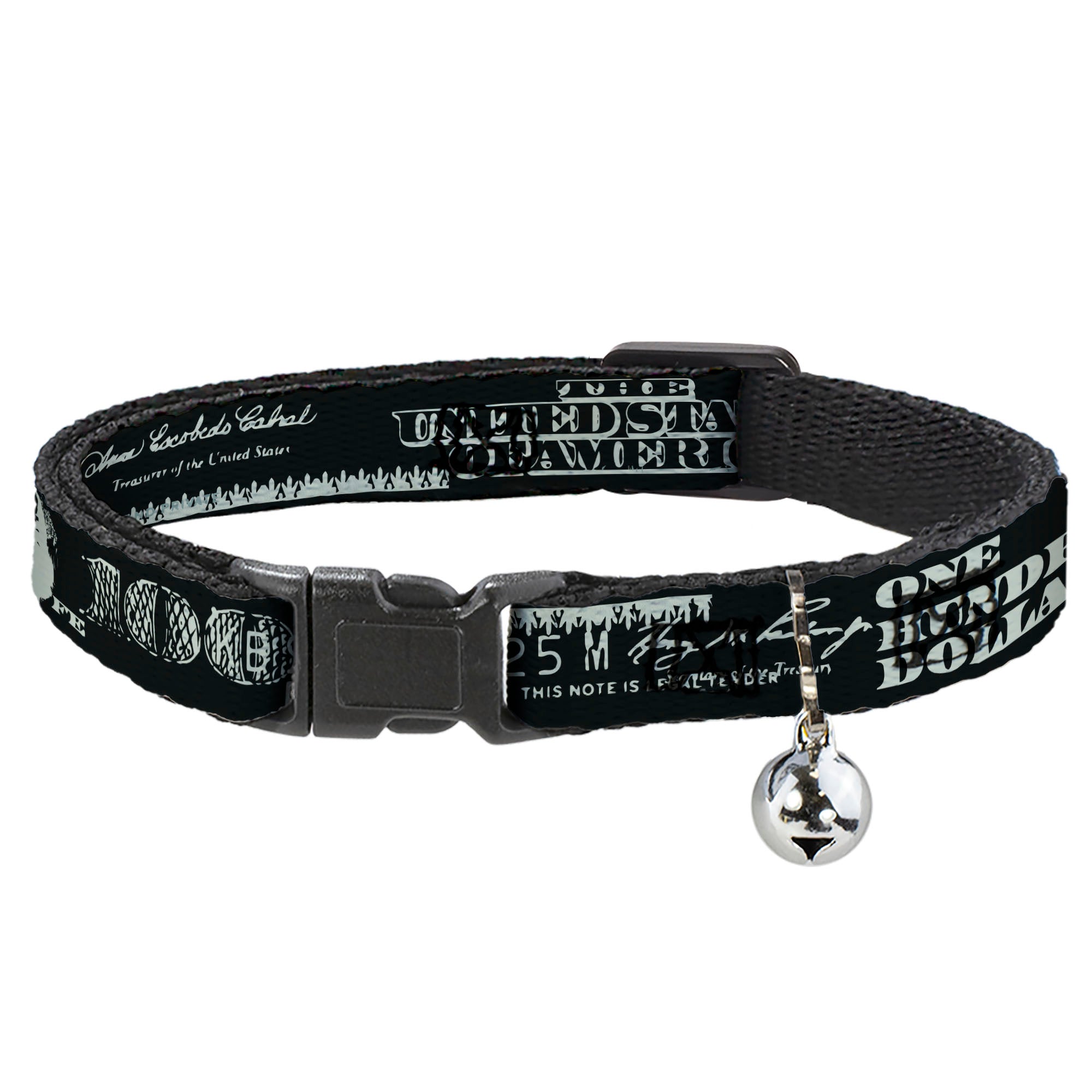 Cat Collar Breakaway - Americana One Hundred Dollar Bill Elements Black Gray Breakaway Cat Collars Buckle-Down