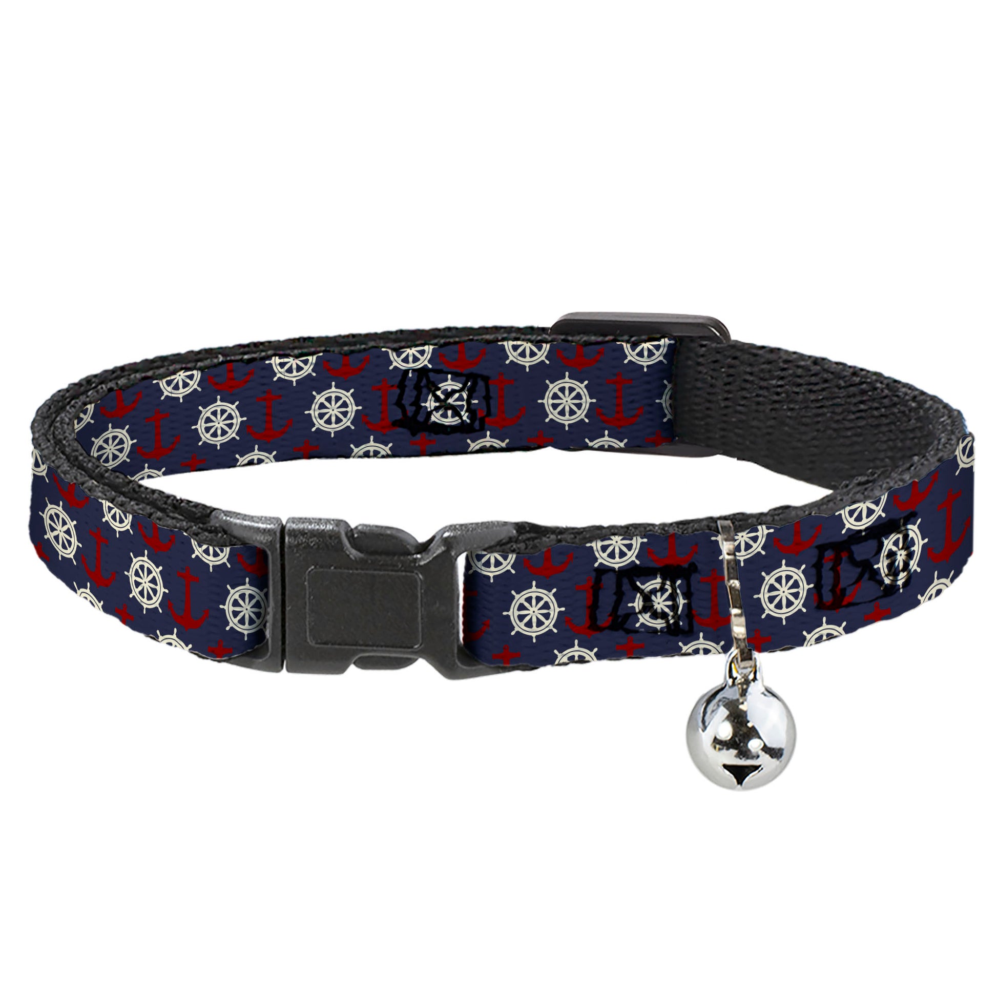Cat Collar Breakaway - Anchor3 Helm Monogram Navy Red Cream Breakaway Cat Collars Buckle-Down