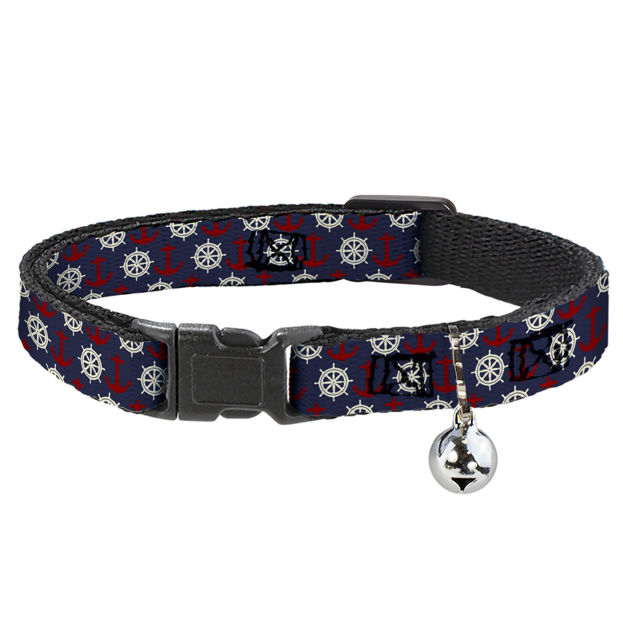Cat Collar Breakaway - Anchor3 Helm Monogram Navy Red Cream Breakaway Cat Collars Buckle-Down