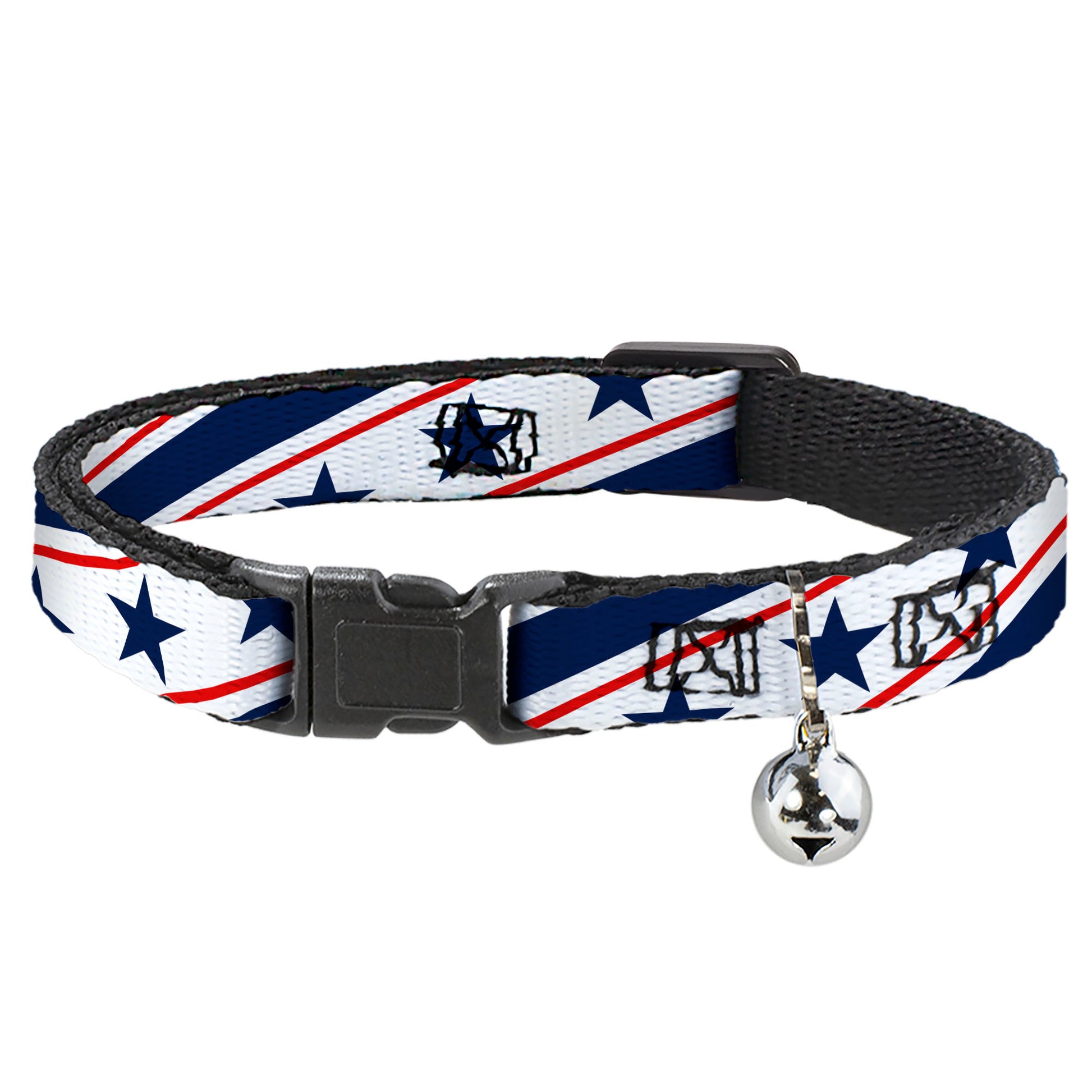 Cat Collar Breakaway - Americana Diagonal Stars & Stripes White Red Blue Breakaway Cat Collars Buckle-Down