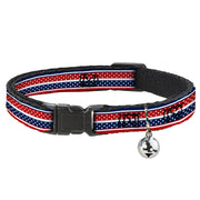 Cat Collar Breakaway - Americana Stripe w Mini Stars Blue Red White Breakaway Cat Collars Buckle-Down