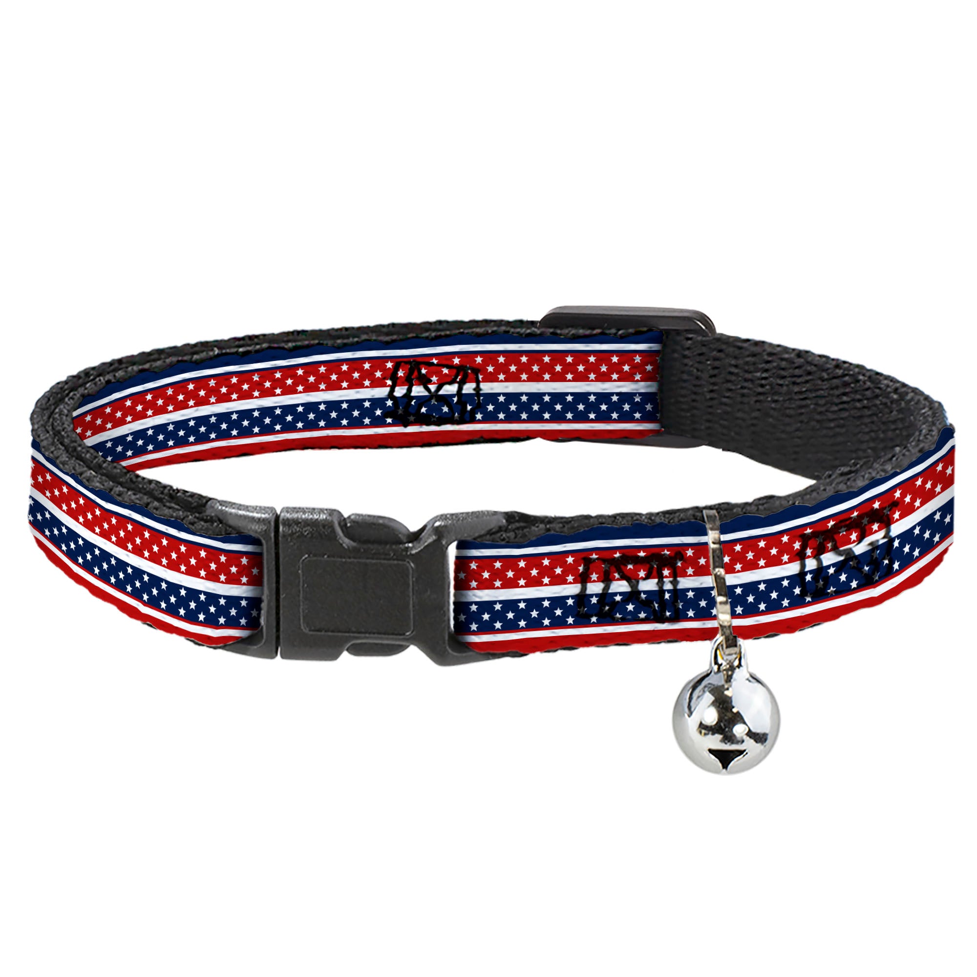 Cat Collar Breakaway - Americana Stripe w Mini Stars Blue Red White Breakaway Cat Collars Buckle-Down