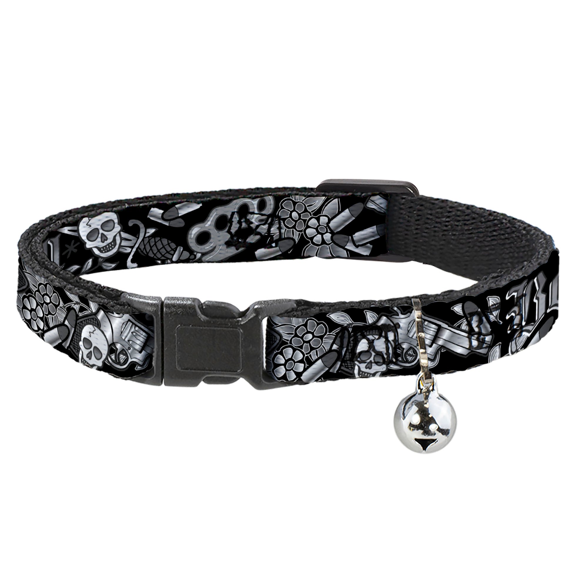 Cat Collar Breakaway - Born to Raise Hell Black White Breakaway Cat Collars Buckle-Down