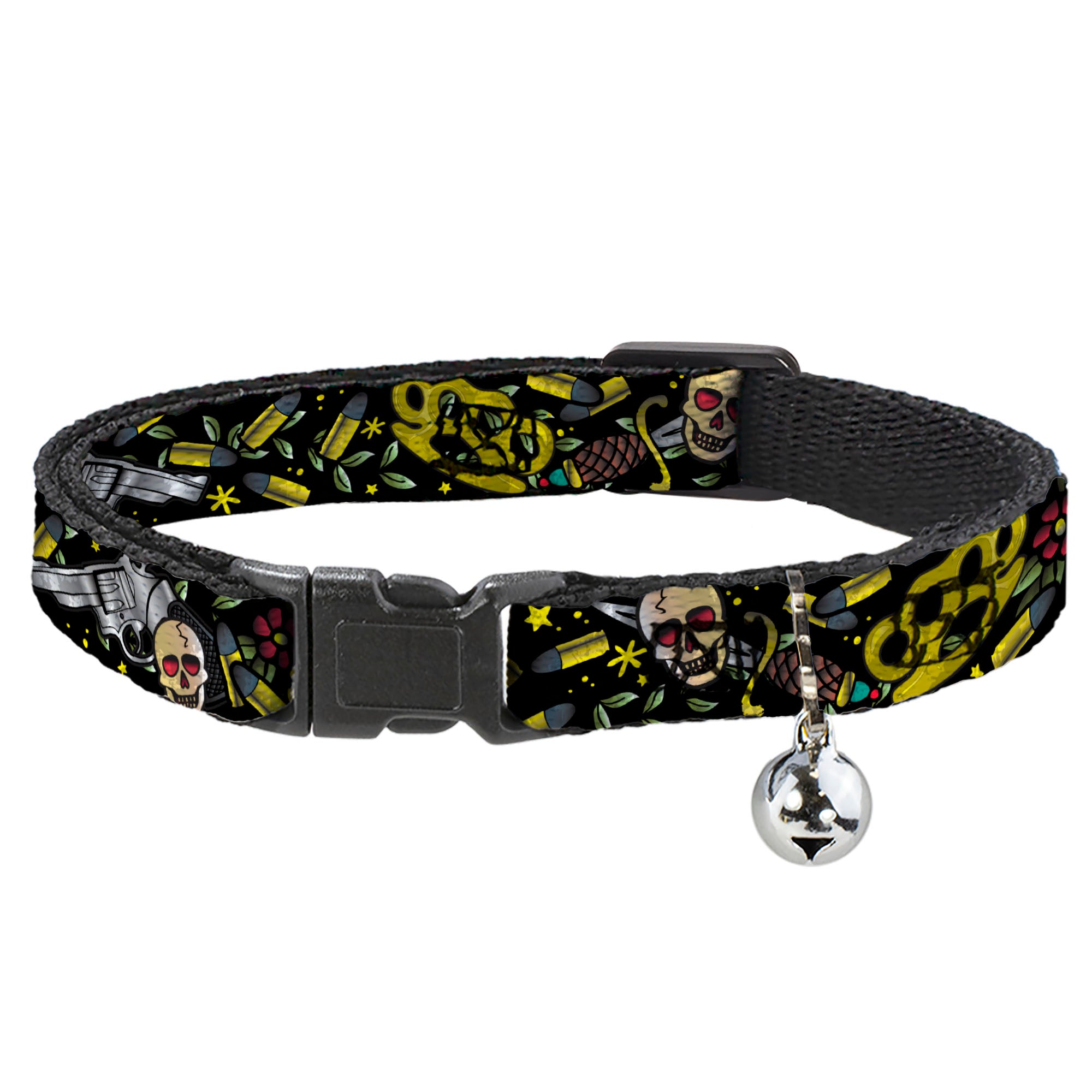 Cat Collar Breakaway - Born to Raise Hell CLOSE-UP Black Breakaway Cat Collars Buckle-Down