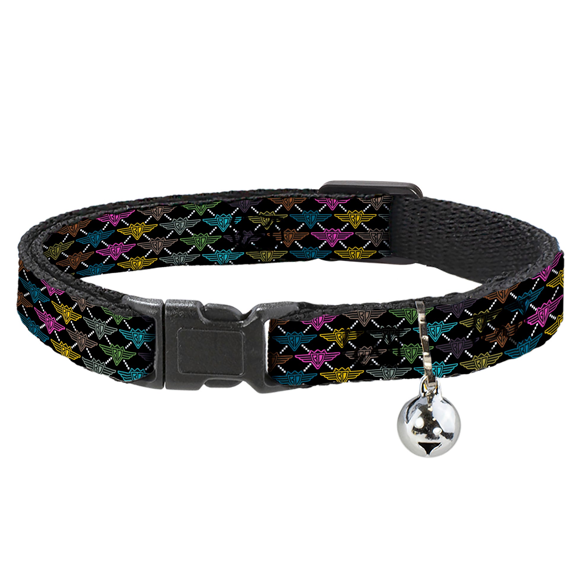 Cat Collar Breakaway - BD Monogram Black Multi Neon Breakaway Cat Collars Buckle-Down