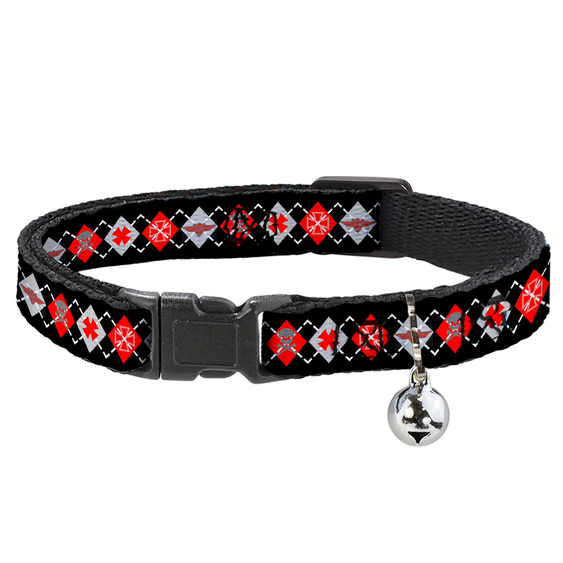 Cat Collar Breakaway - BD Argyle Black Red Gray Breakaway Cat Collars Buckle-Down