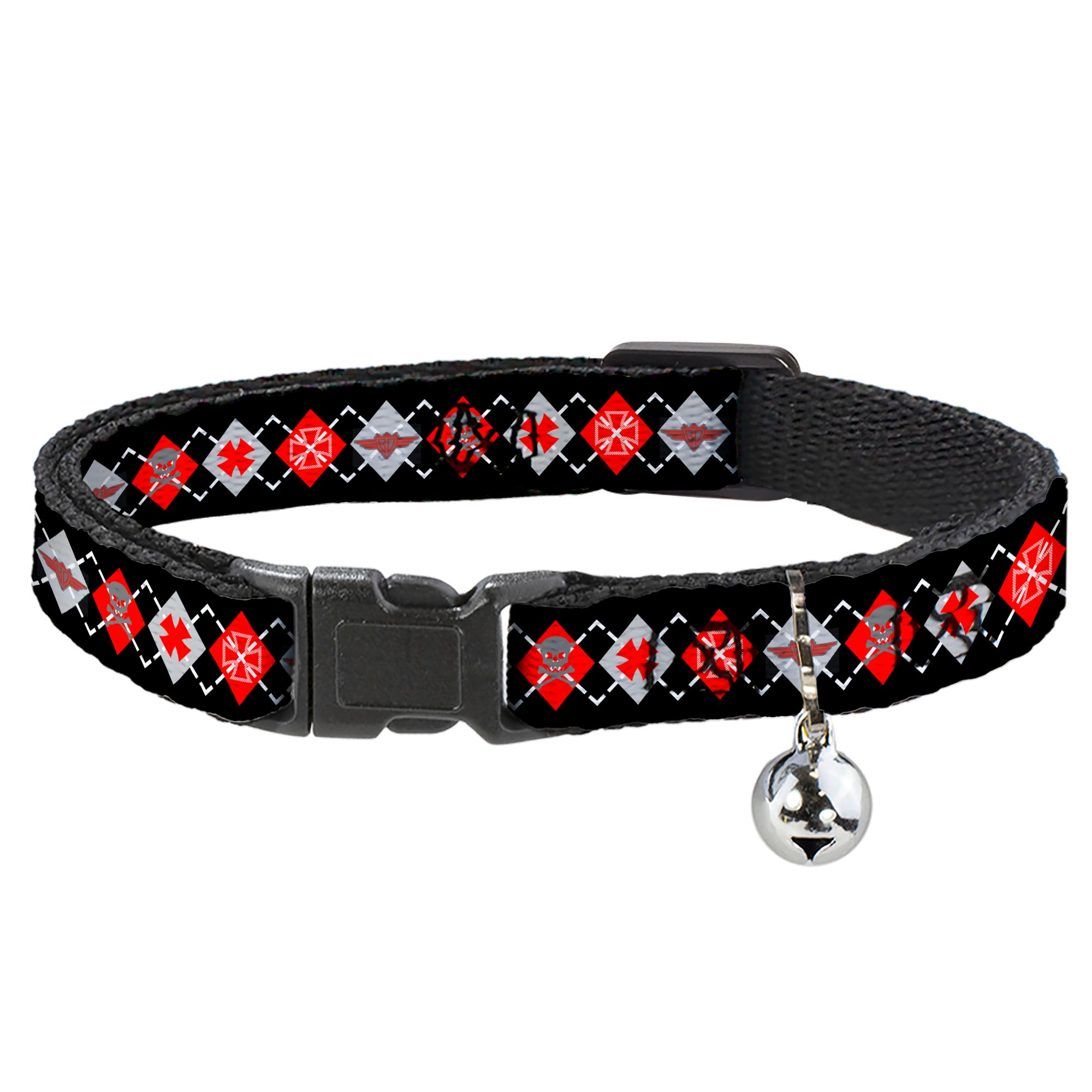 Cat Collar Breakaway - BD Argyle Black Red Gray Breakaway Cat Collars Buckle-Down