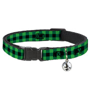Cat Collar Breakaway - Buffalo Plaid Black Neon Green Breakaway Cat Collars Buckle-Down