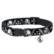 Cat Collar Breakaway - BD Skulls w Wings Black White Breakaway Cat Collars Buckle-Down