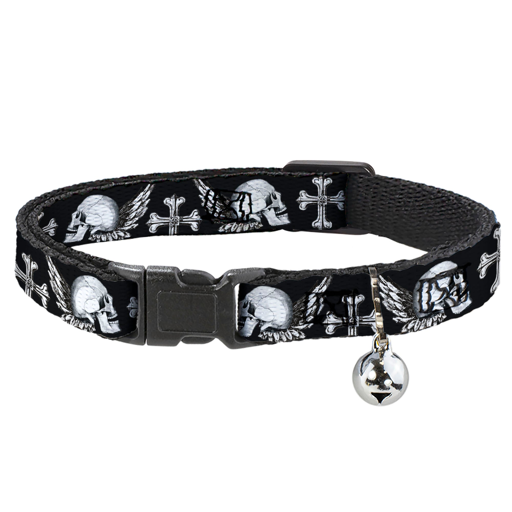 Cat Collar Breakaway - BD Skulls w Wings Black White Breakaway Cat Collars Buckle-Down