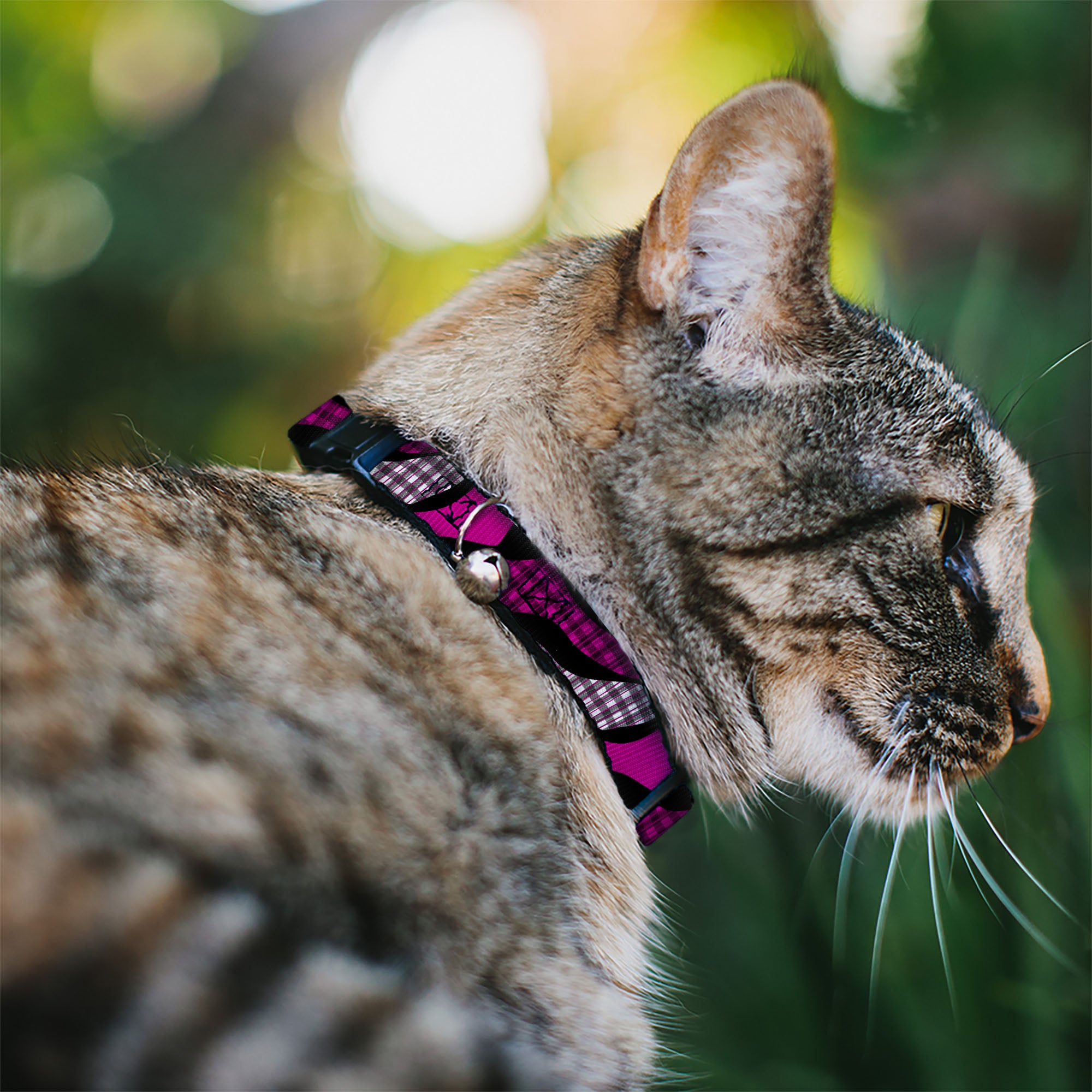 Cat Collar Breakaway - Buffalo Plaid Abstract White Black Fuchsia Breakaway Cat Collars Buckle-Down