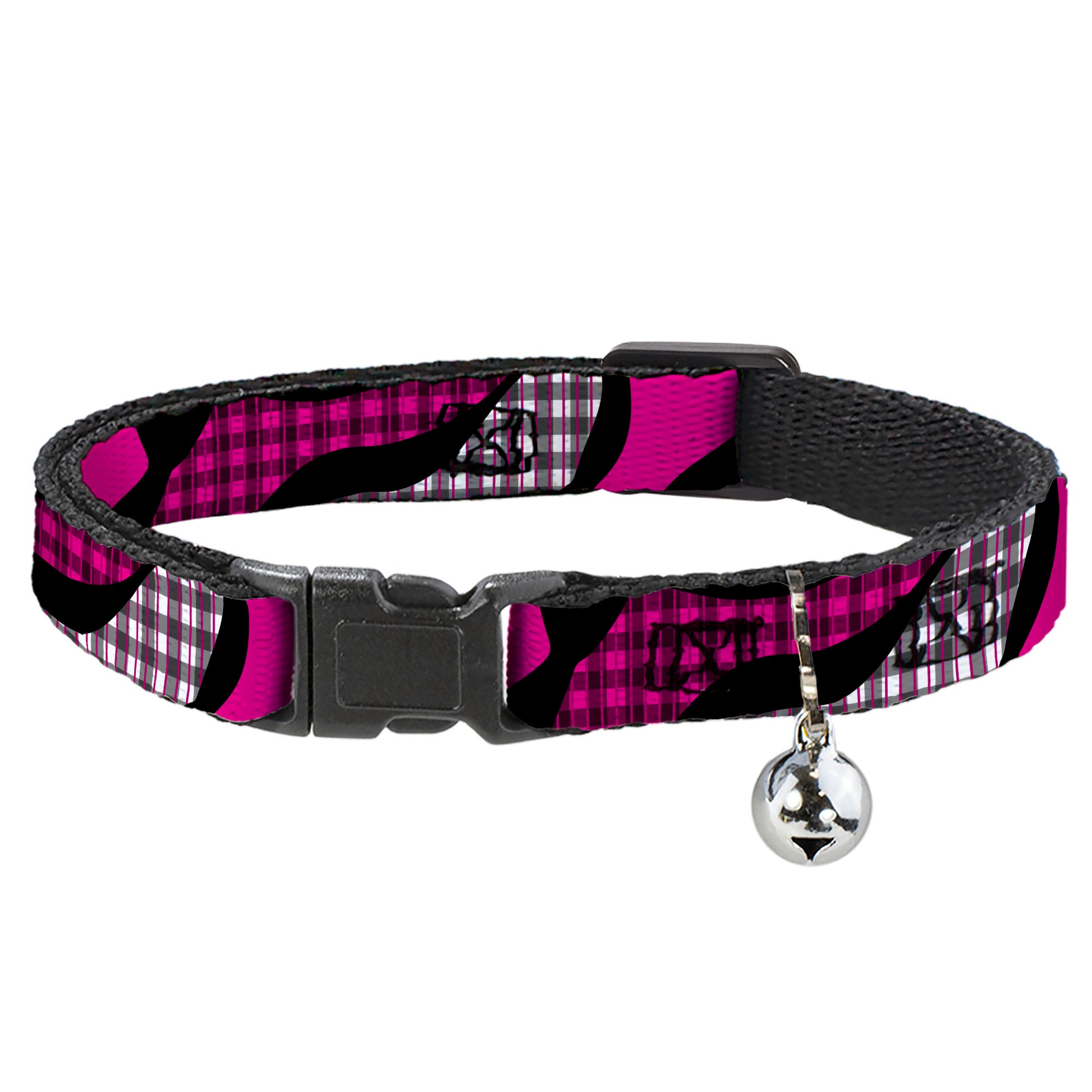 Cat Collar Breakaway - Buffalo Plaid Abstract White Black Fuchsia Breakaway Cat Collars Buckle-Down