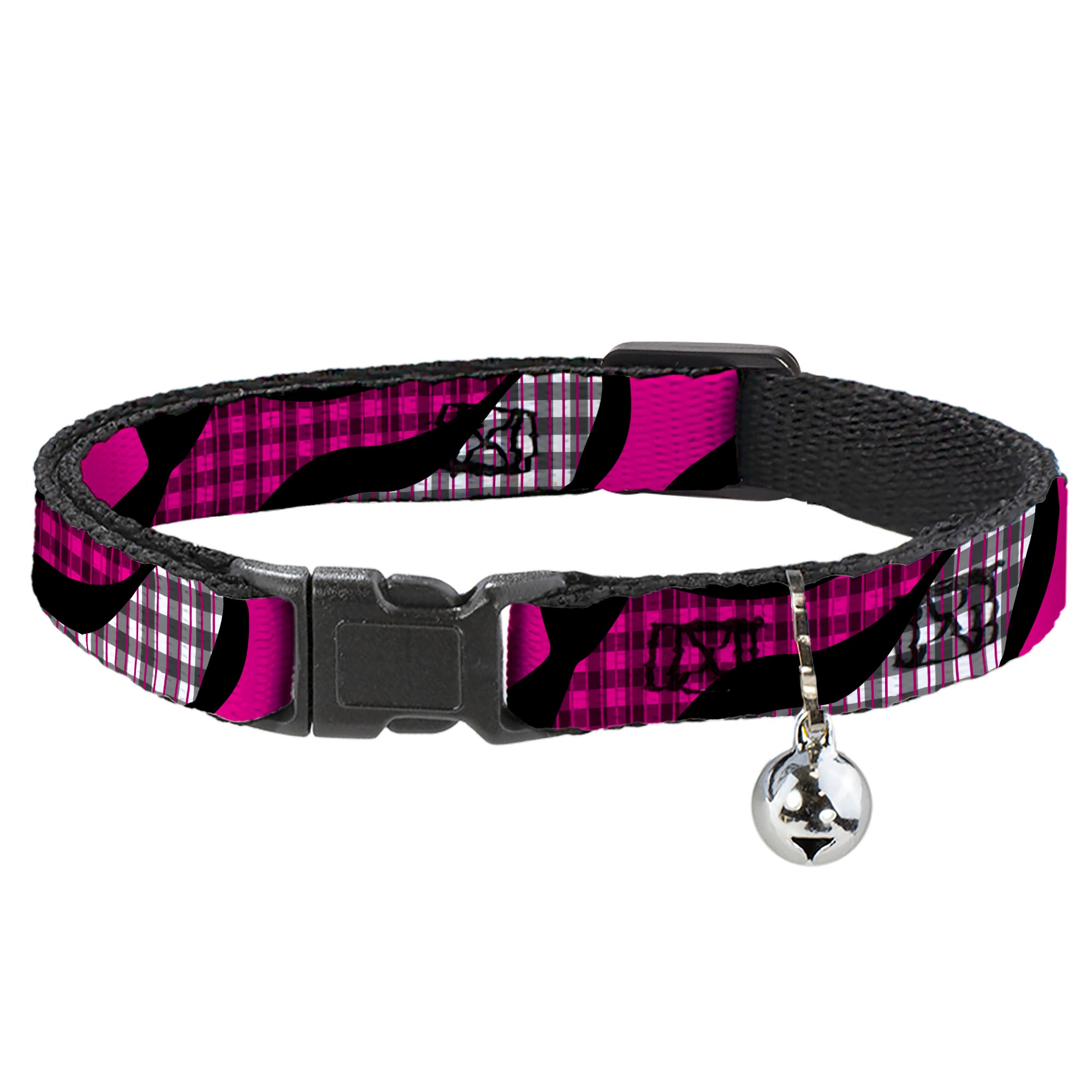 Cat Collar Breakaway - Buffalo Plaid Abstract White Black Fuchsia Breakaway Cat Collars Buckle-Down