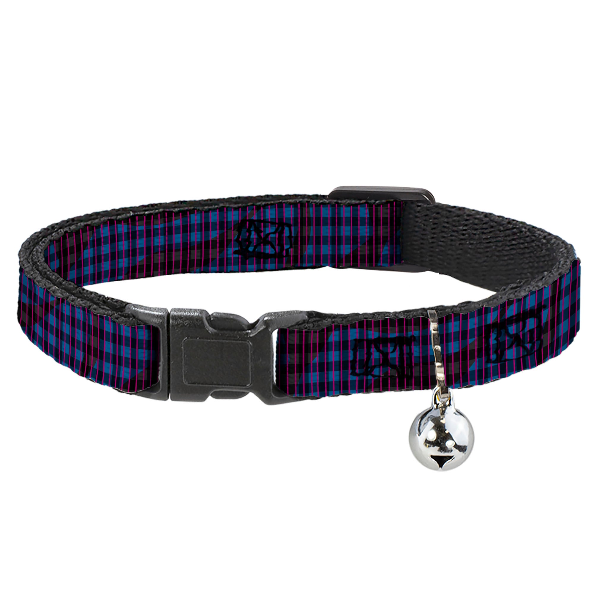 Cat Collar Breakaway - Buffalo Plaid Abstract White Black Turquoise Breakaway Cat Collars Buckle-Down