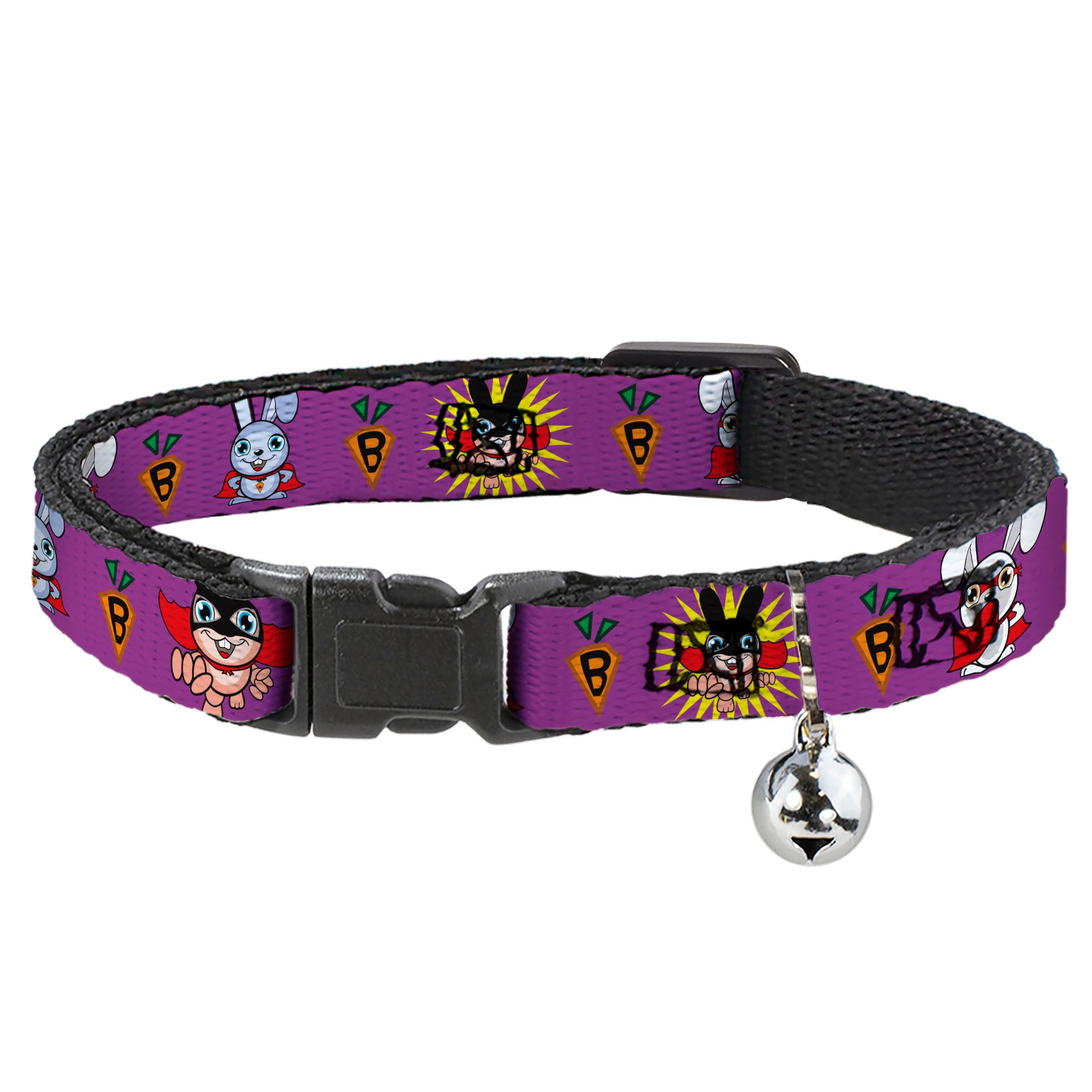 Cat Collar Breakaway - Bunny Superhero Purple Breakaway Cat Collars Buckle-Down