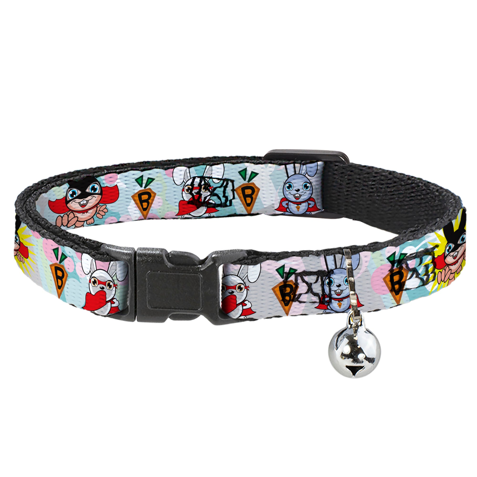 Cat Collar Breakaway - Bunny Superhero Multi Pastel Breakaway Cat Collars Buckle-Down