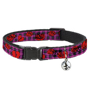 Cat Collar Breakaway - Broken Hearts & Roses w Fuchsia Plaid Breakaway Cat Collars Buckle-Down
