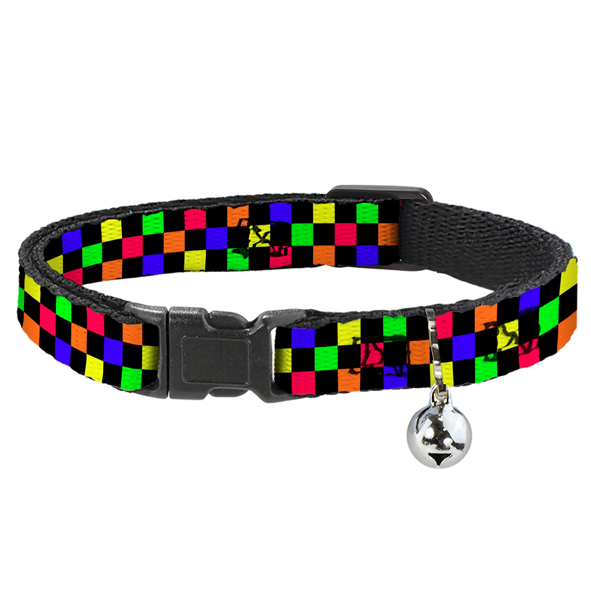 Cat Collar Breakaway - Checker Black Multi Neon Breakaway Cat Collars Buckle-Down