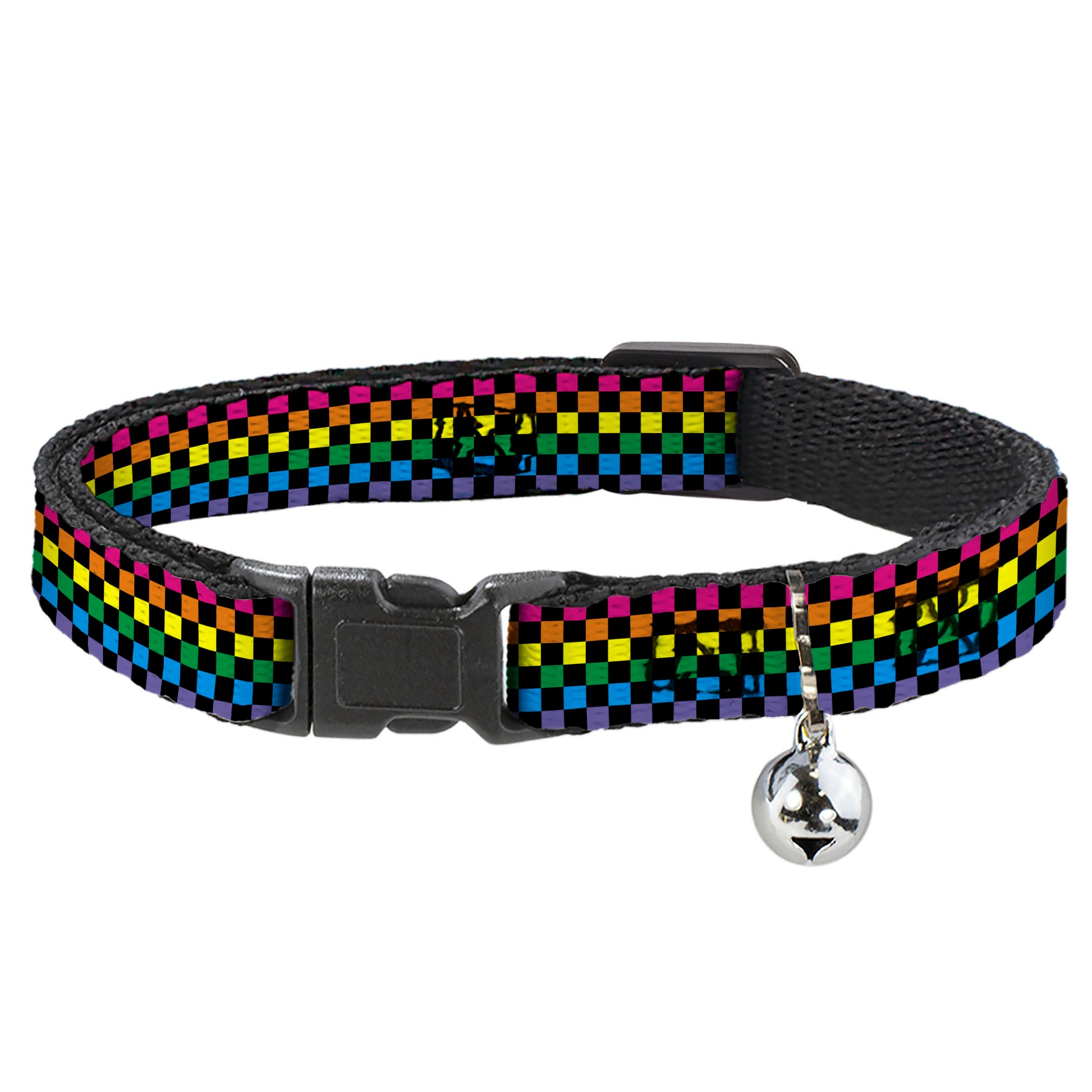 Cat Collar Breakaway - Checker Black Neon Rainbow Breakaway Cat Collars Buckle-Down