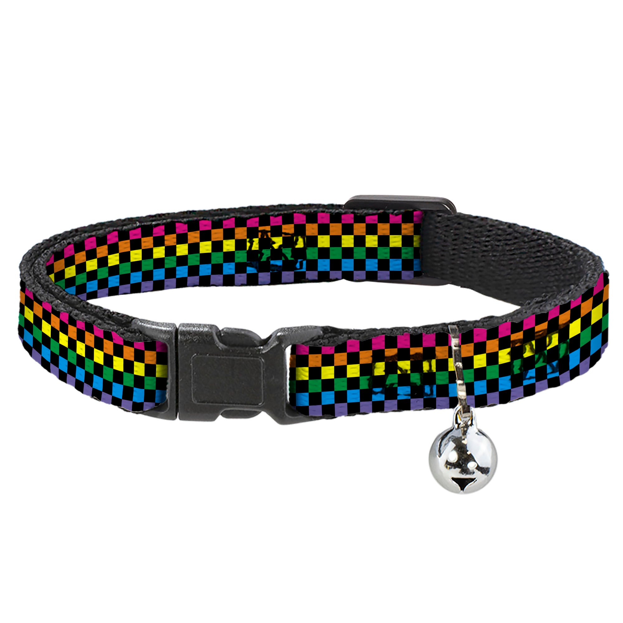 Cat Collar Breakaway - Checker Black Neon Rainbow Breakaway Cat Collars Buckle-Down